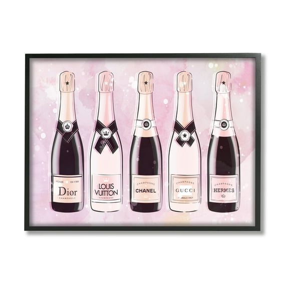 Stupell Industries Pink Glam Champagne Food & Beverage Painting Black Framed Art Print Wall Art, 20 x 16