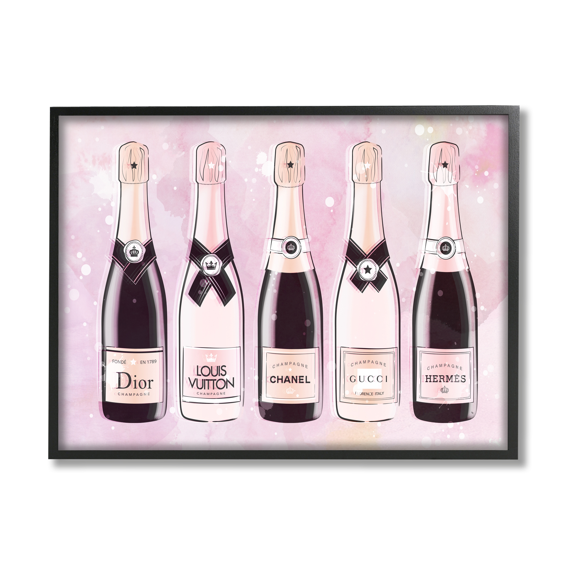 Stupell Industries Pink Glam Champagne Food & Beverage Painting Black Framed Art Print Wall Art, 30 x 24