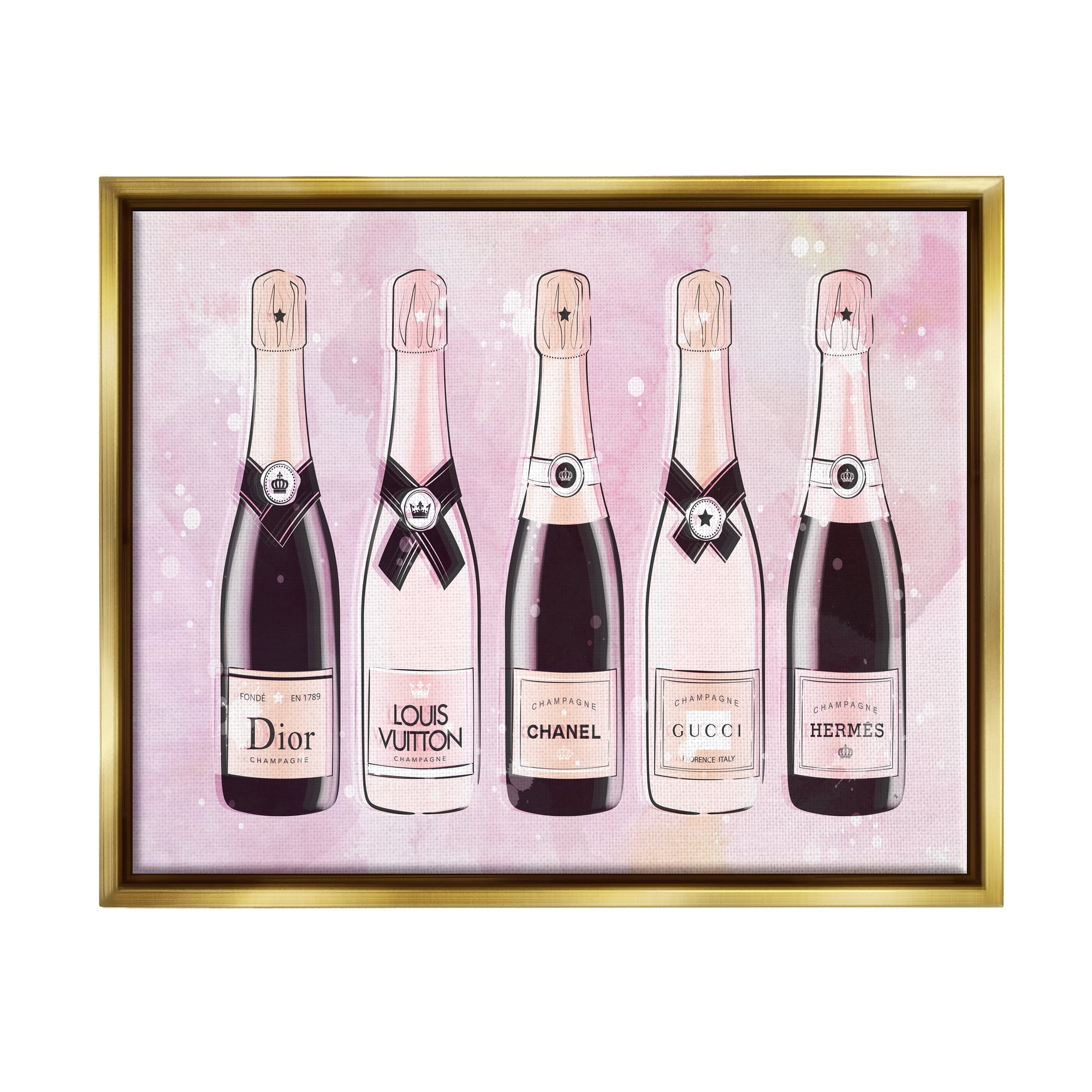 Stupell Industries Pink Glam Champagne Food & Beverage Painting Gold Floater Framed Canvas Art Print Wall Art, 21 x 17