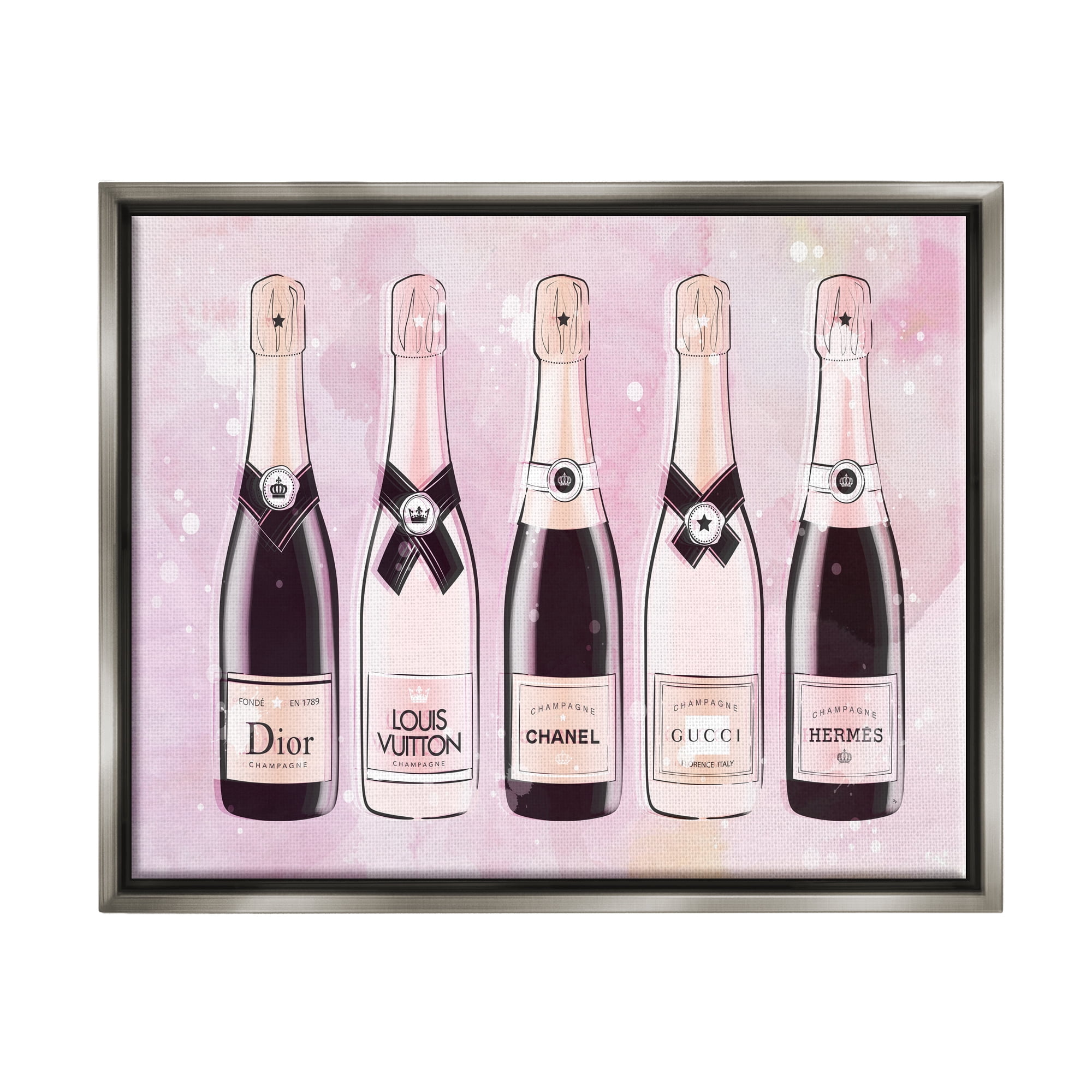 Stupell Industries Pink Glam Champagne Food & Beverage Painting Gray Floater Framed Canvas Art Print Wall Art, 21 x 17