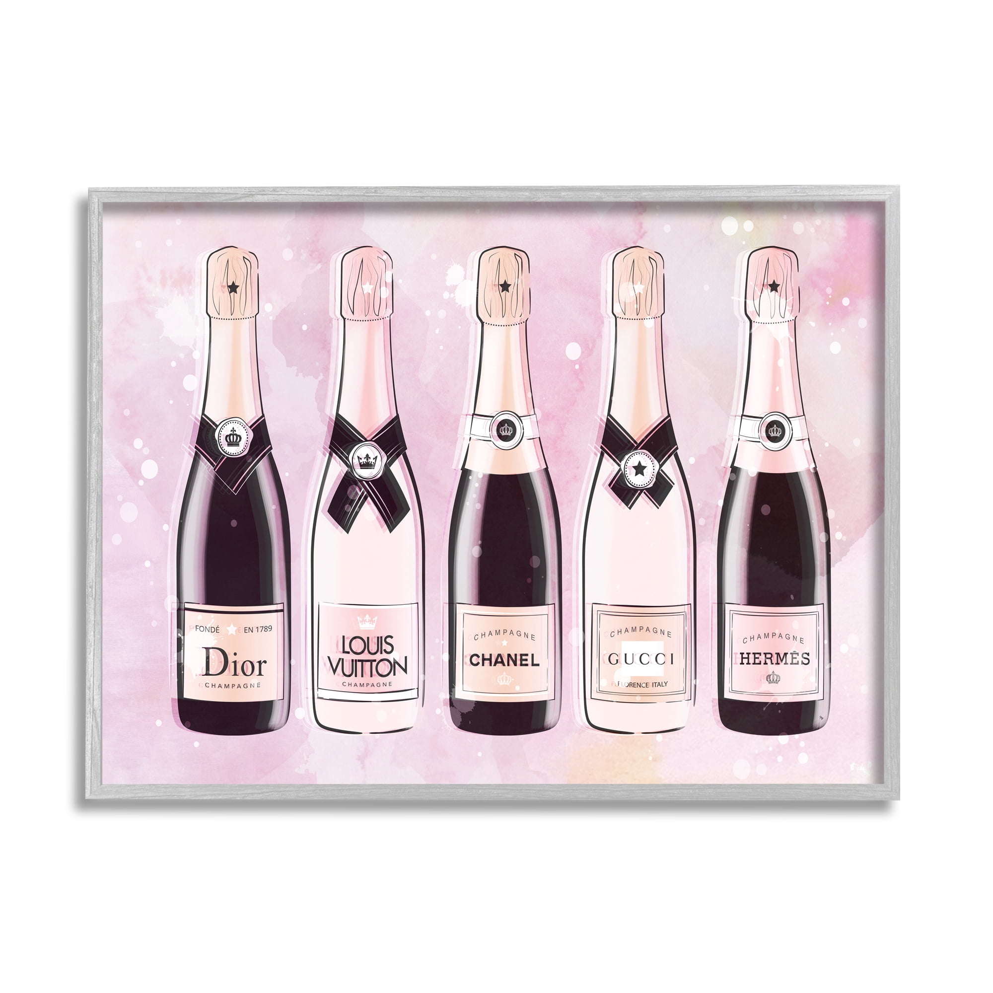 Stupell Industries Pink Glam Champagne Food & Beverage Painting Gray Framed Art Print Wall Art, 20 x 16