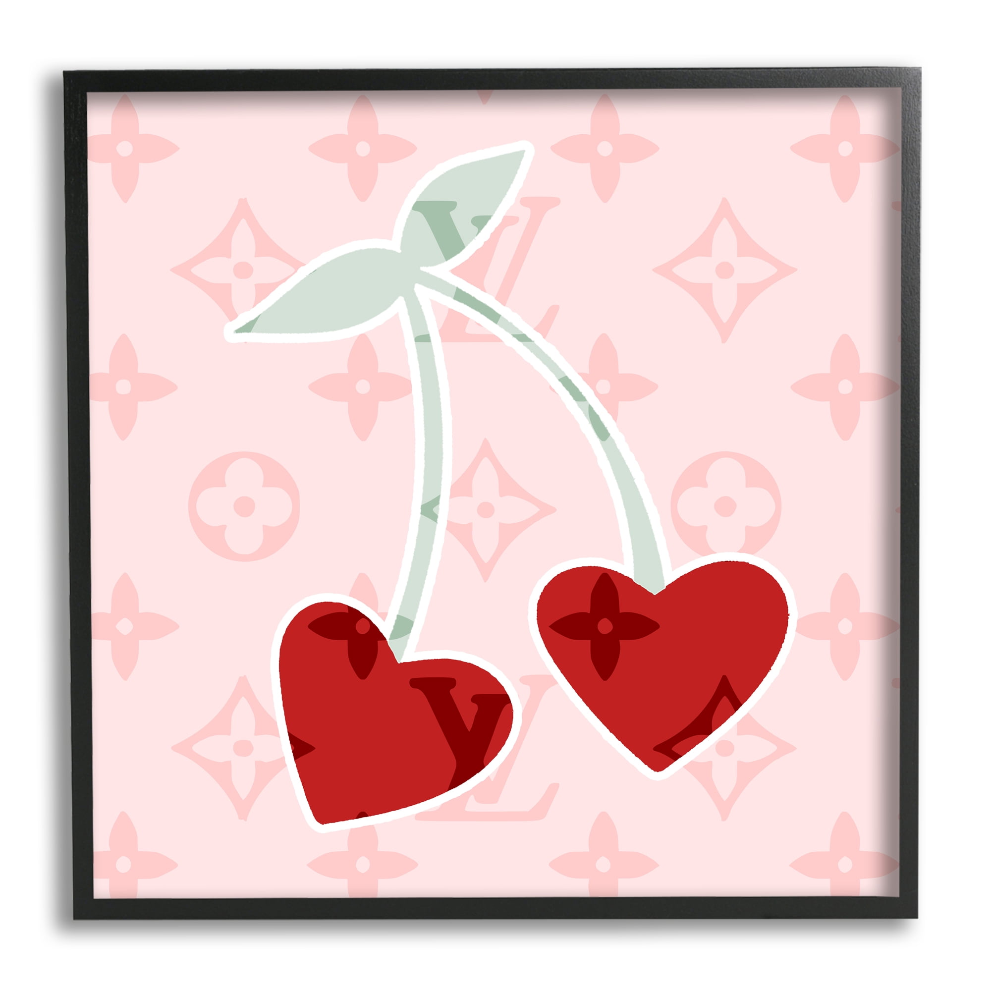 Stupell Industries Pink Glam Cherry Hearts Food & Beverage Painting Black Framed Art Print Wall Art, 17 x 17