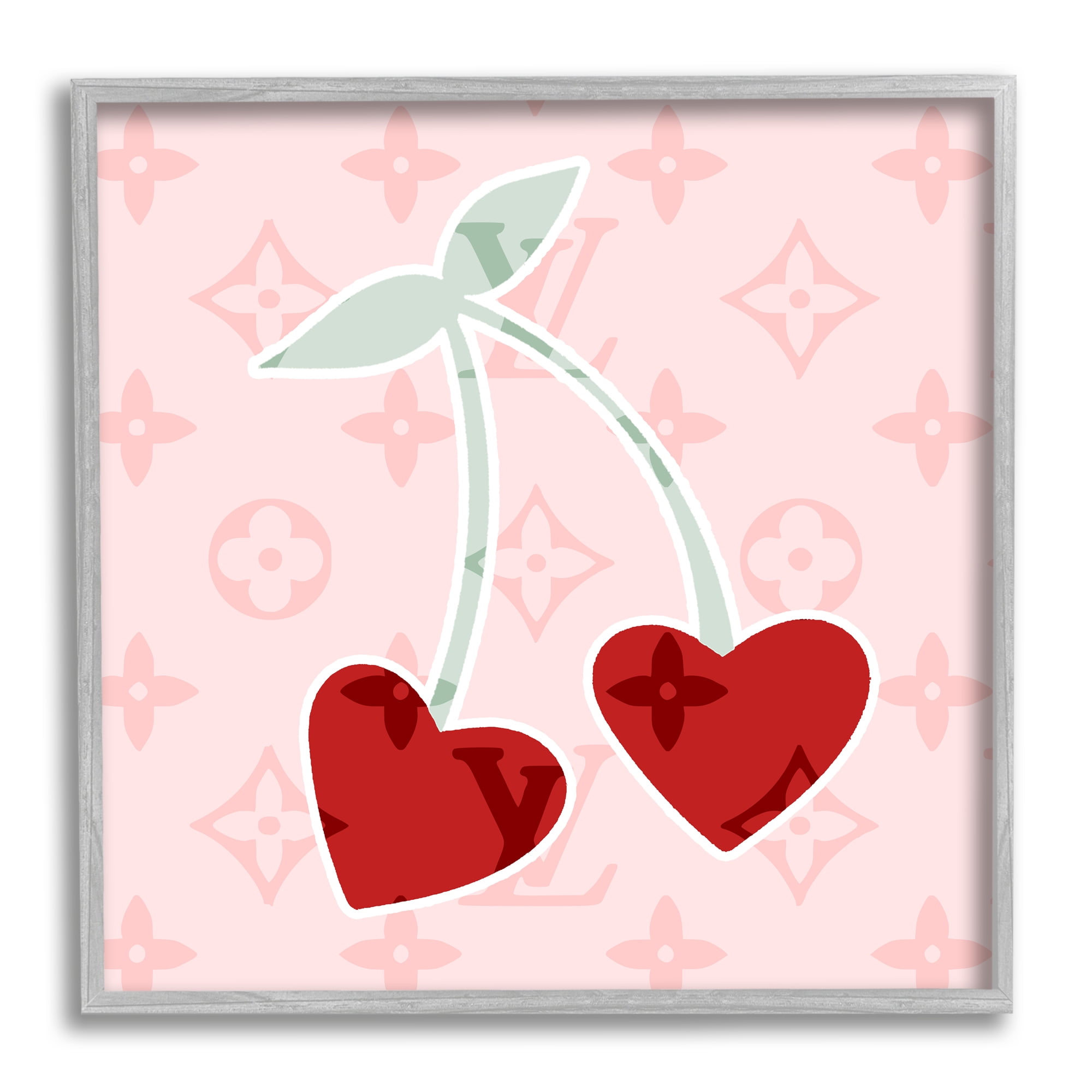 Stupell Industries Pink Glam Cherry Hearts Food & Beverage Painting Gray Framed Art Print Wall Art, 24 x 24