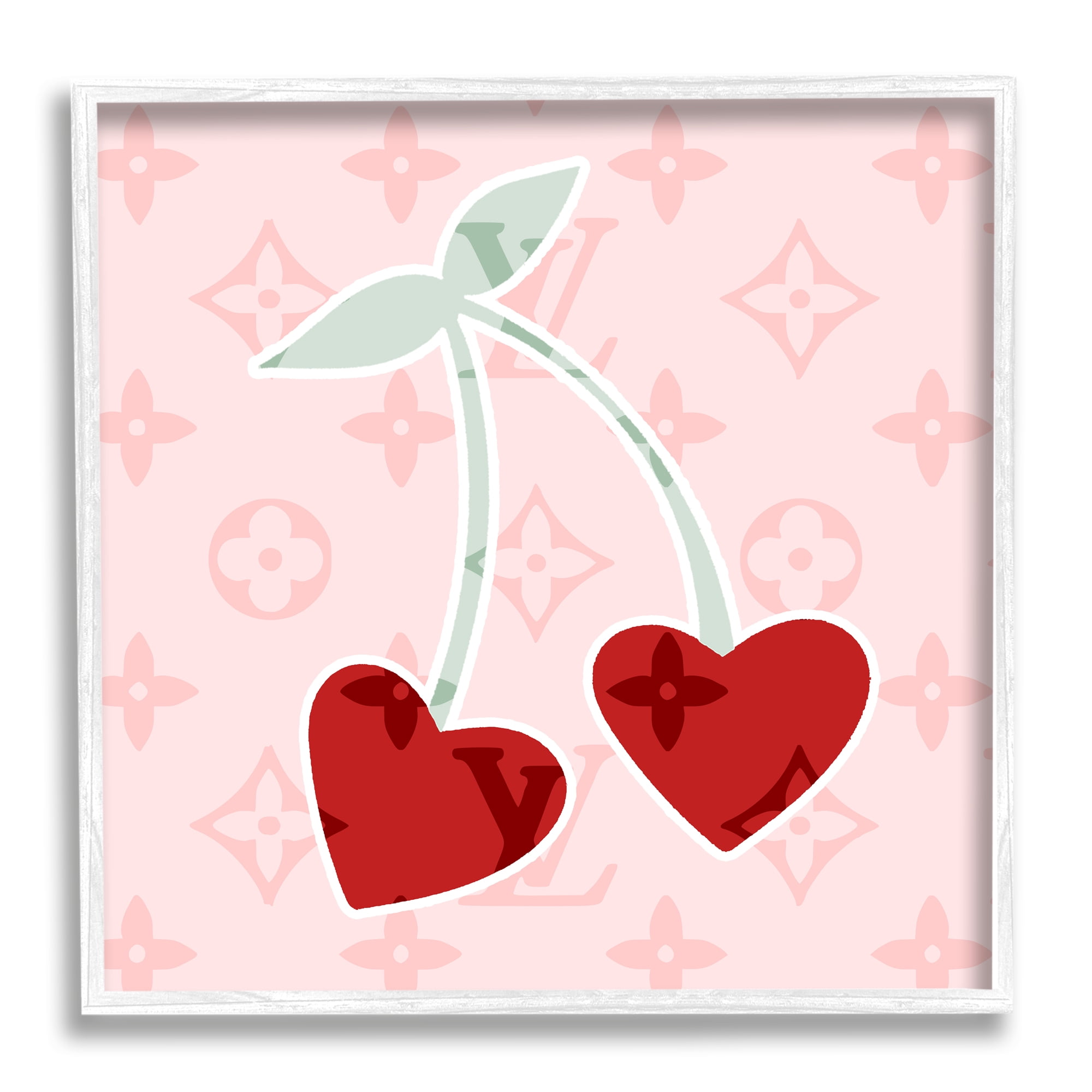 Stupell Industries Pink Glam Cherry Hearts Food & Beverage Painting White Framed Art Print Wall Art, 17 x 17