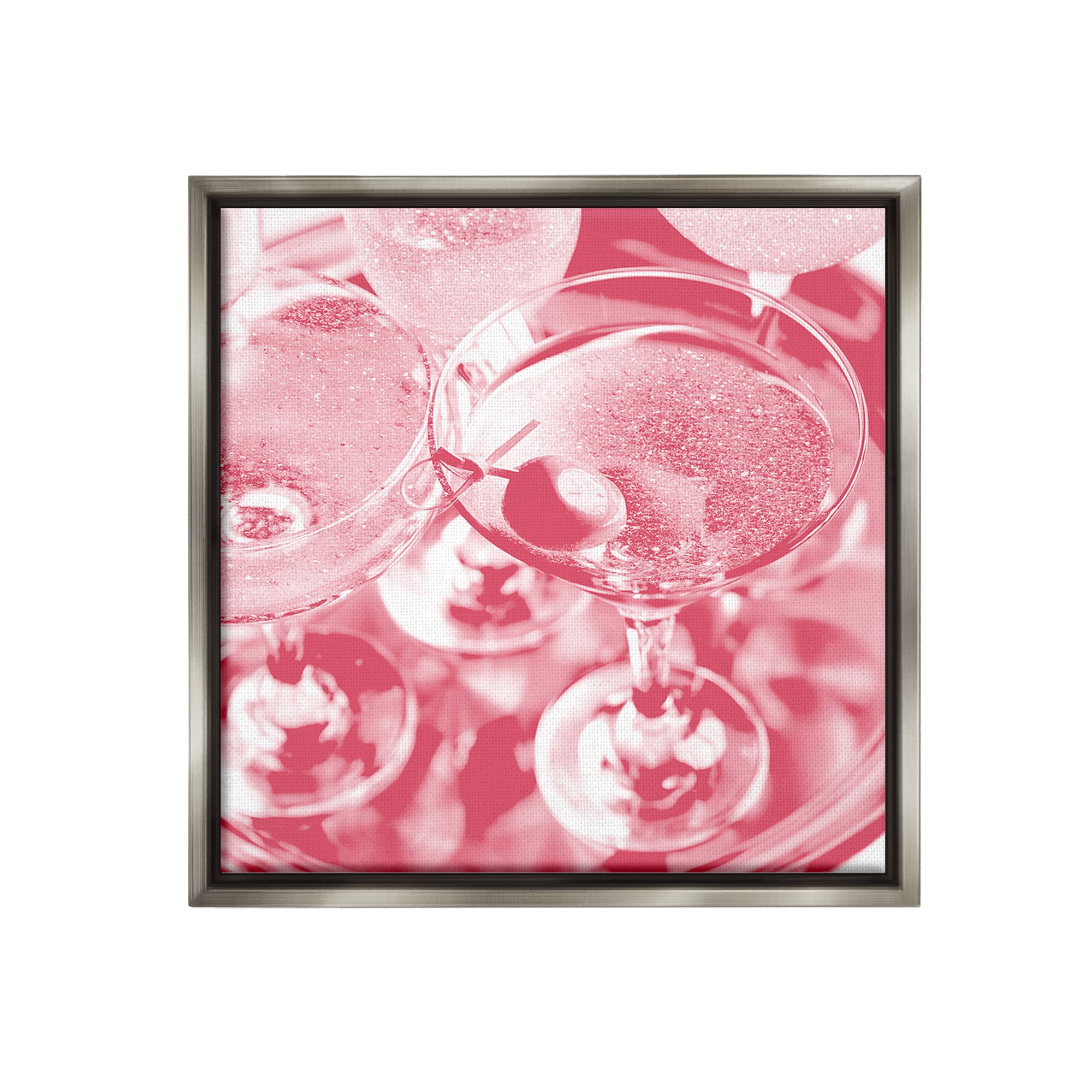 Pink Glam Cocktails Print on Canvas with Gray Frame, 18 x 18