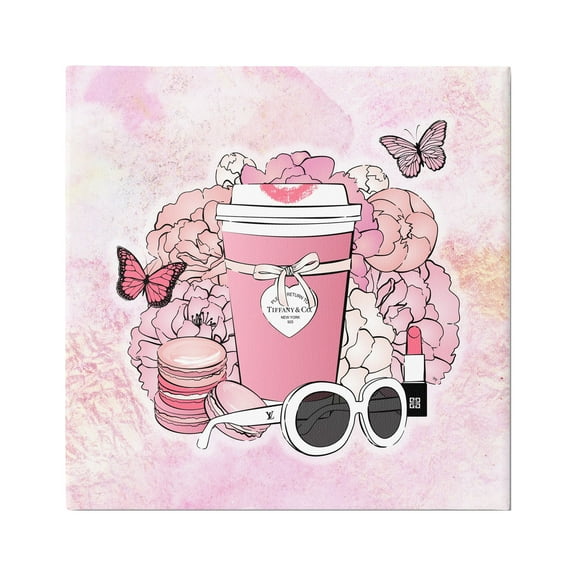 Stupell Industries Pink Glam Coffee & Accessories Botanical & Floral Painting Gallery Wrapped Canvas Art Print Wall Art, 17 x 17