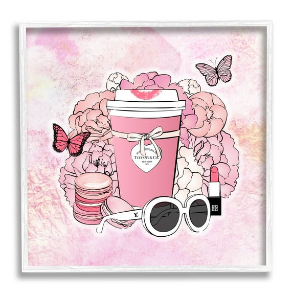 Stupell Industries Pink Glam Coffee & Accessories Botanical & Floral Painting White Framed Art Print Wall Art, 24 x 24