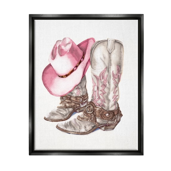 Stupell Industries Pink Glam Cowgirl Boots Beauty & Fashion Painting Black Floater Framed Canvas Art Print Wall Art, 25 x 31