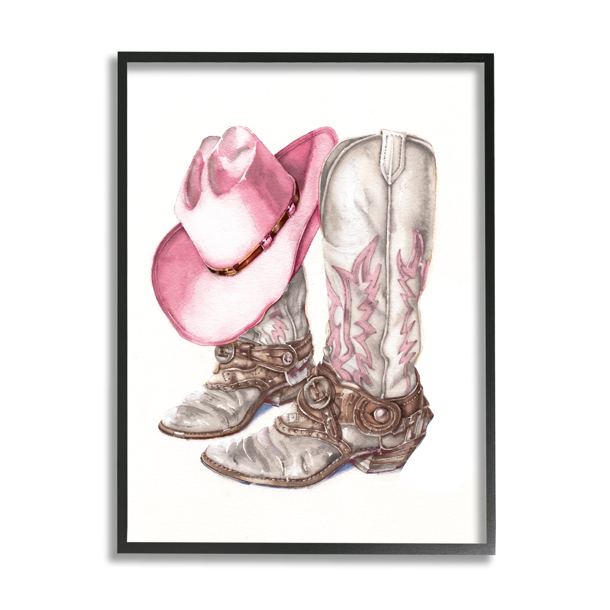 Stupell Industries Pink Glam Cowgirl Boots Beauty & Fashion Painting Black Framed Art Print Wall Art, 11 x 14