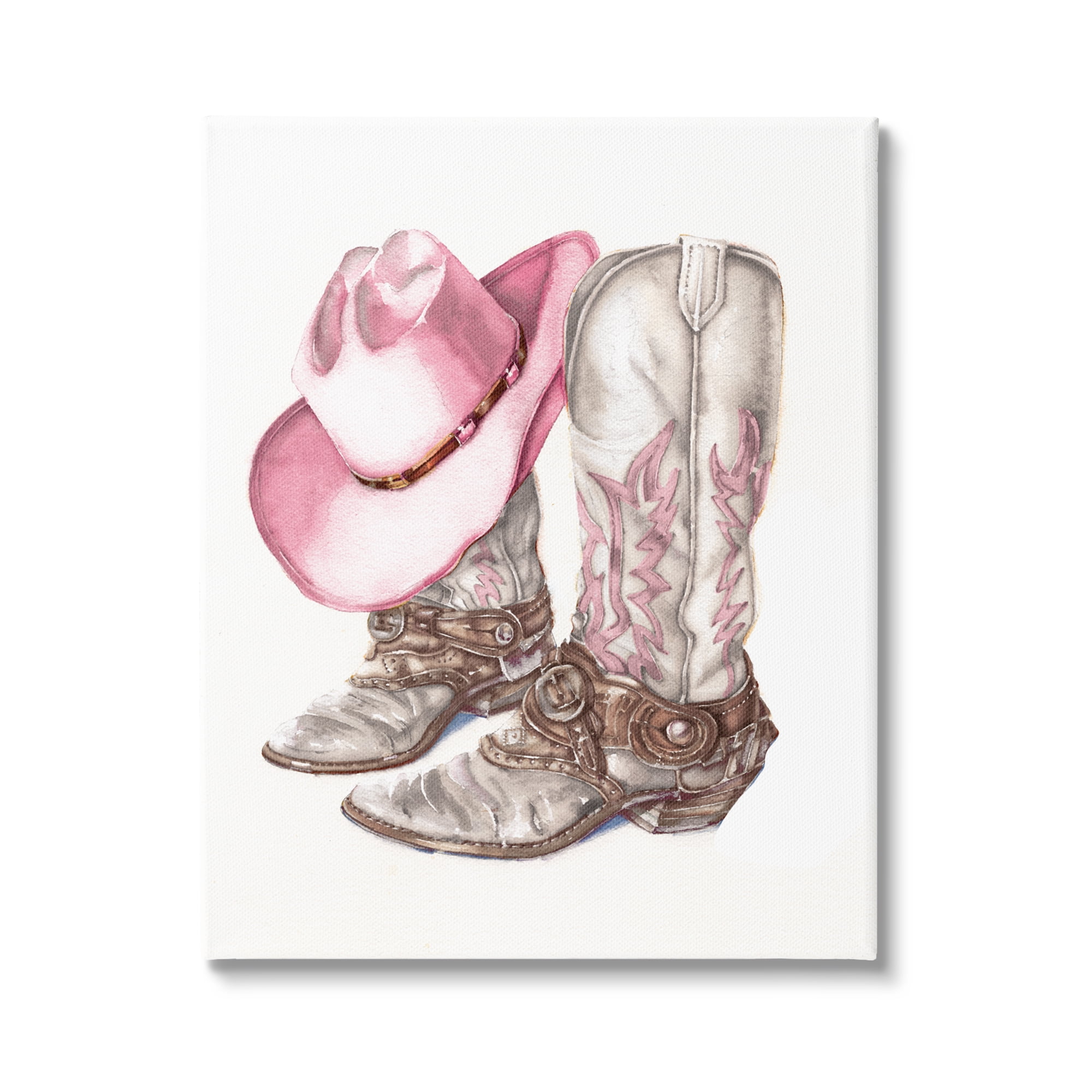 Stupell Industries Pink Glam Cowgirl Boots Beauty & Fashion Painting Gallery Wrapped Canvas Art Print Wall Art, 24 x 30