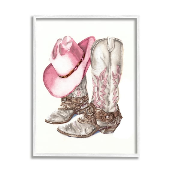 Stupell Industries Pink Glam Cowgirl Boots Beauty & Fashion Painting White Framed Art Print Wall Art, 11 x 14