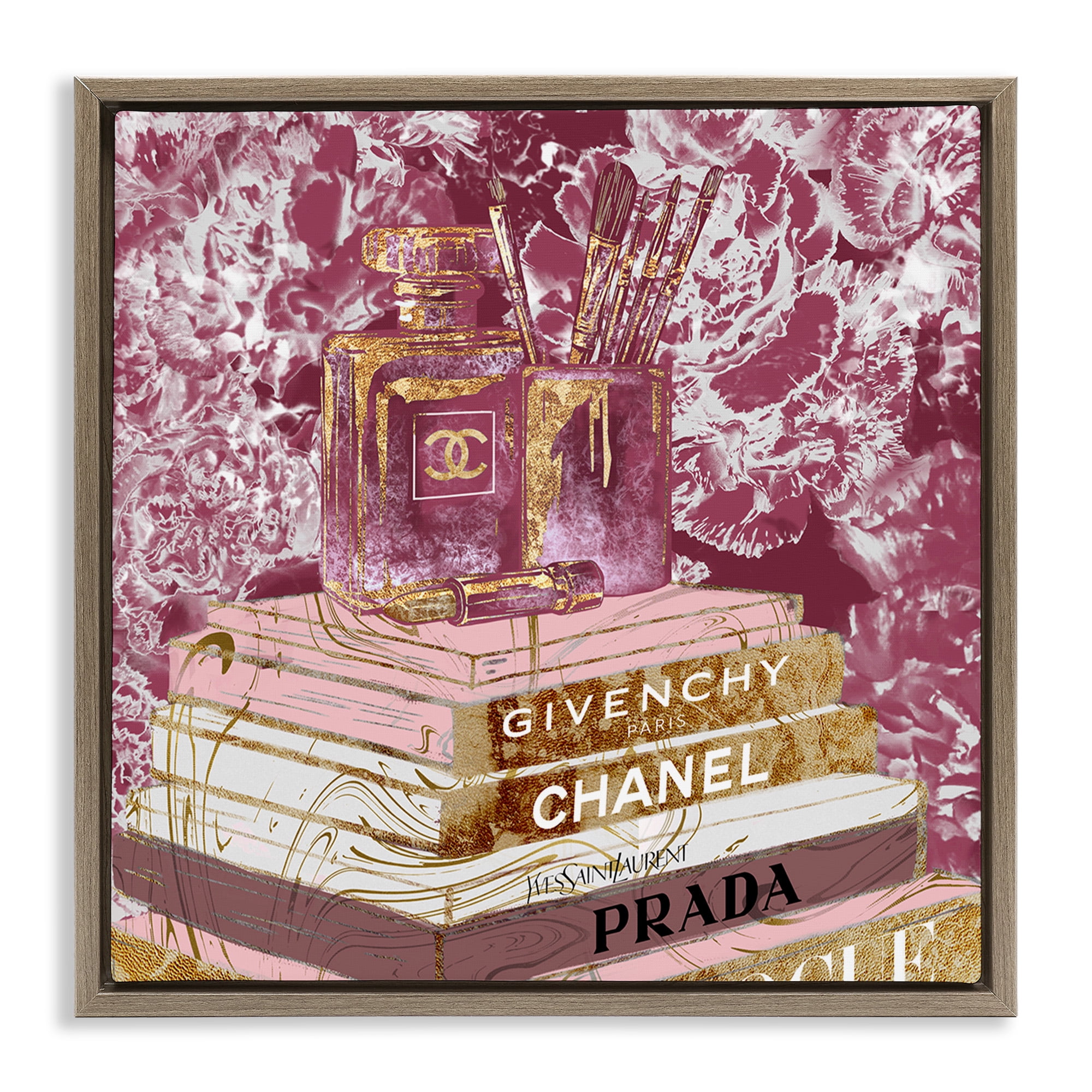 Stupell Industries Pink Glam Designer Books Beauty & Fashion Painting Brown Floater Framed Canvas Art Print Wall Art, 18 x 18