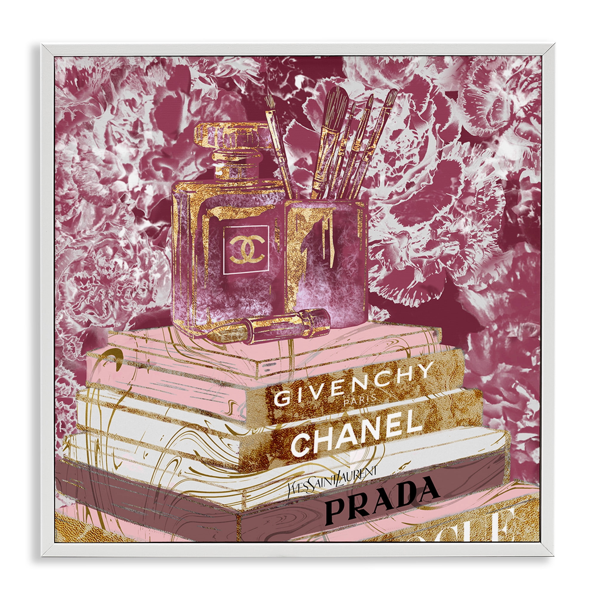 Stupell Industries Pink Glam Designer Books Beauty & Fashion Painting White Framed Art Print Wall Art, 12 x 12
