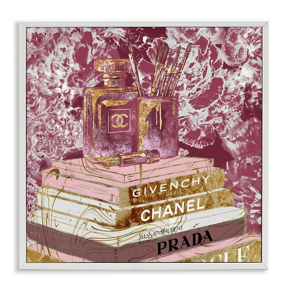 Stupell Industries Pink Glam Designer Books Beauty & Fashion Painting White Framed Art Print Wall Art, 12 x 12