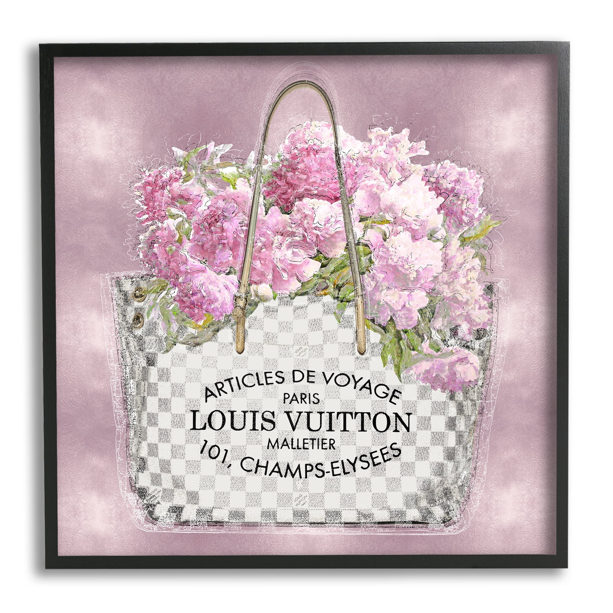 Stupell Industries Pink Glam Floral Handbag Botanical & Floral Painting Black Framed Art Print Wall Art, 17 x 17