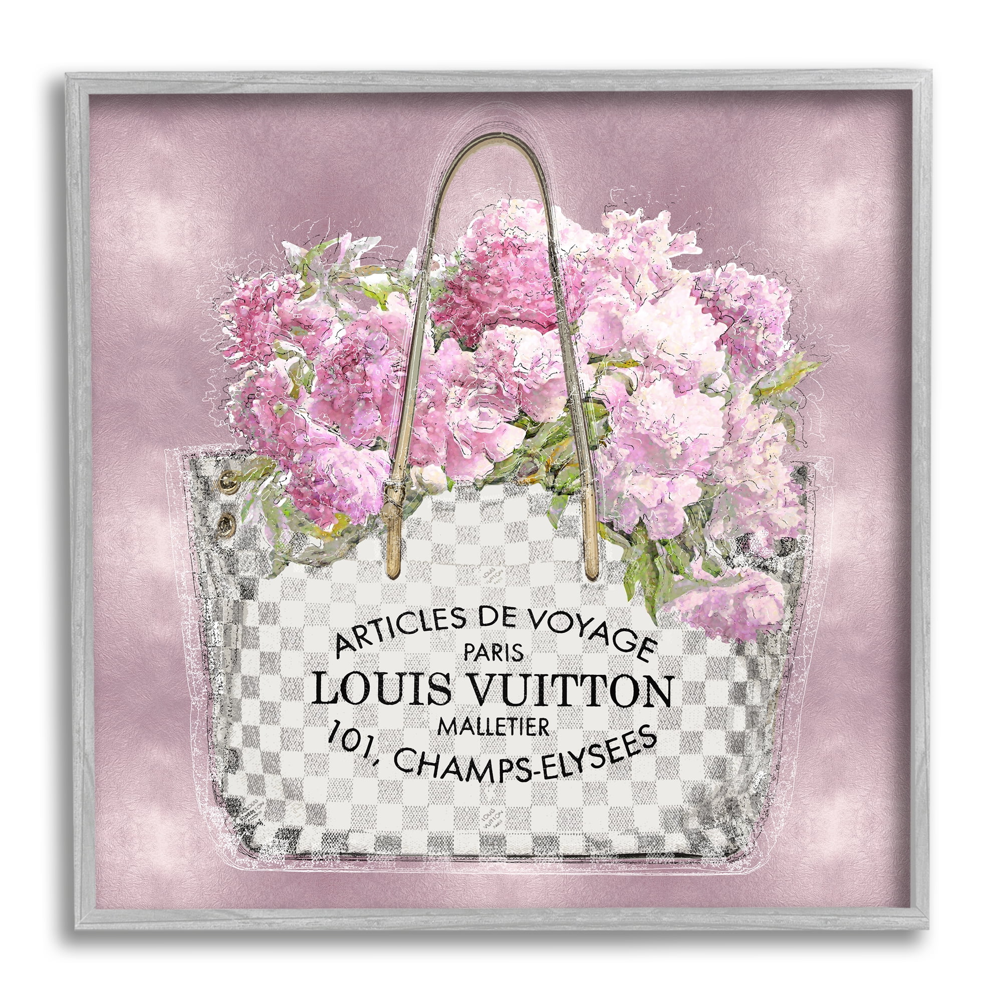 Stupell Industries Pink Glam Floral Handbag Botanical & Floral Painting Gray Framed Art Print Wall Art, 12 x 12