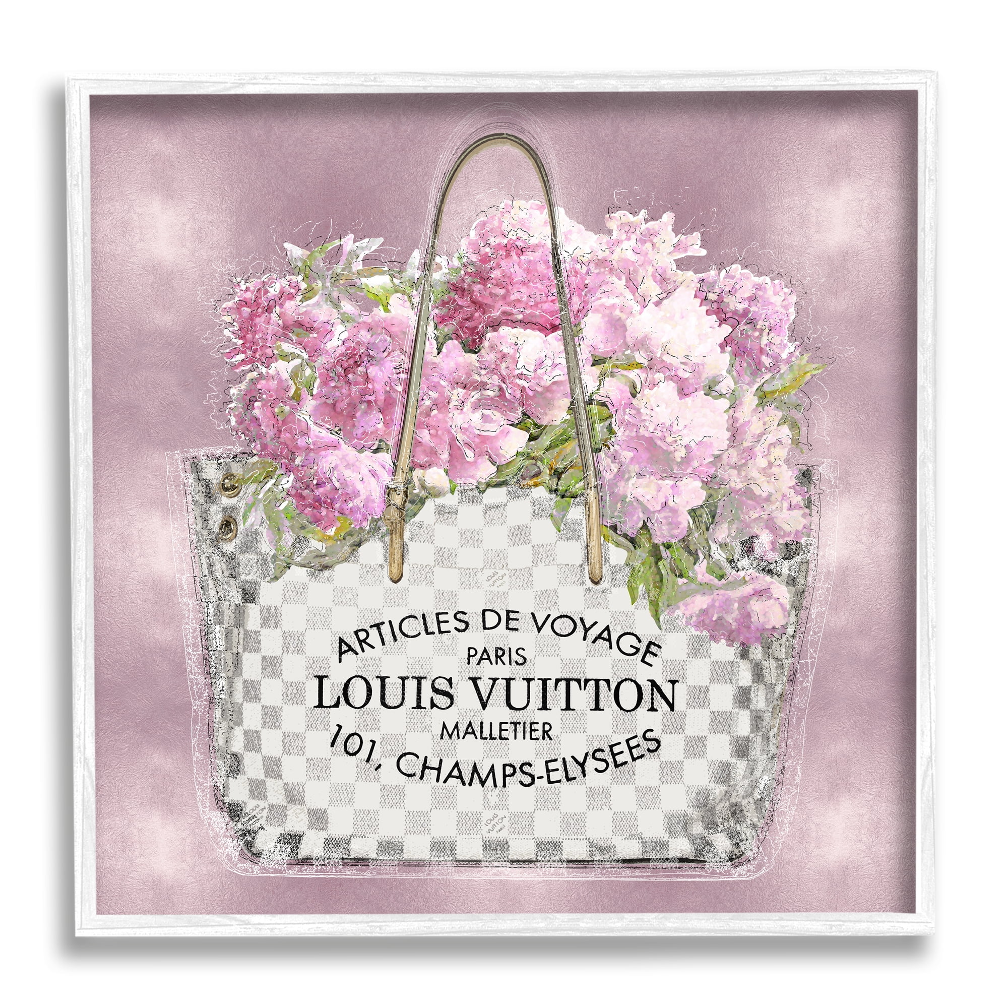 Stupell Industries Pink Glam Floral Handbag Botanical & Floral Painting White Framed Art Print Wall Art, 17 x 17