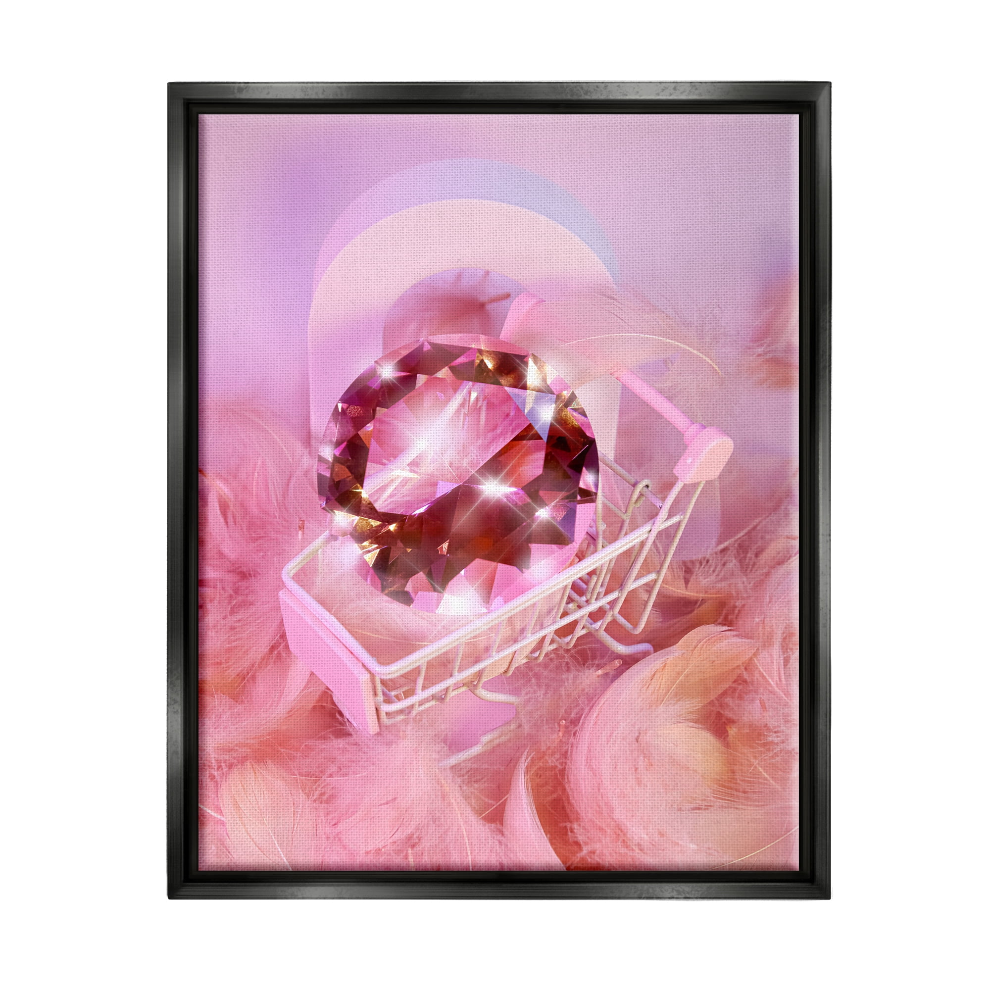 Stupell Industries Pink Glam Gem in Cart Beauty & Fashion Painting Black Floater Framed Art Print Wall Art, 25 x 31