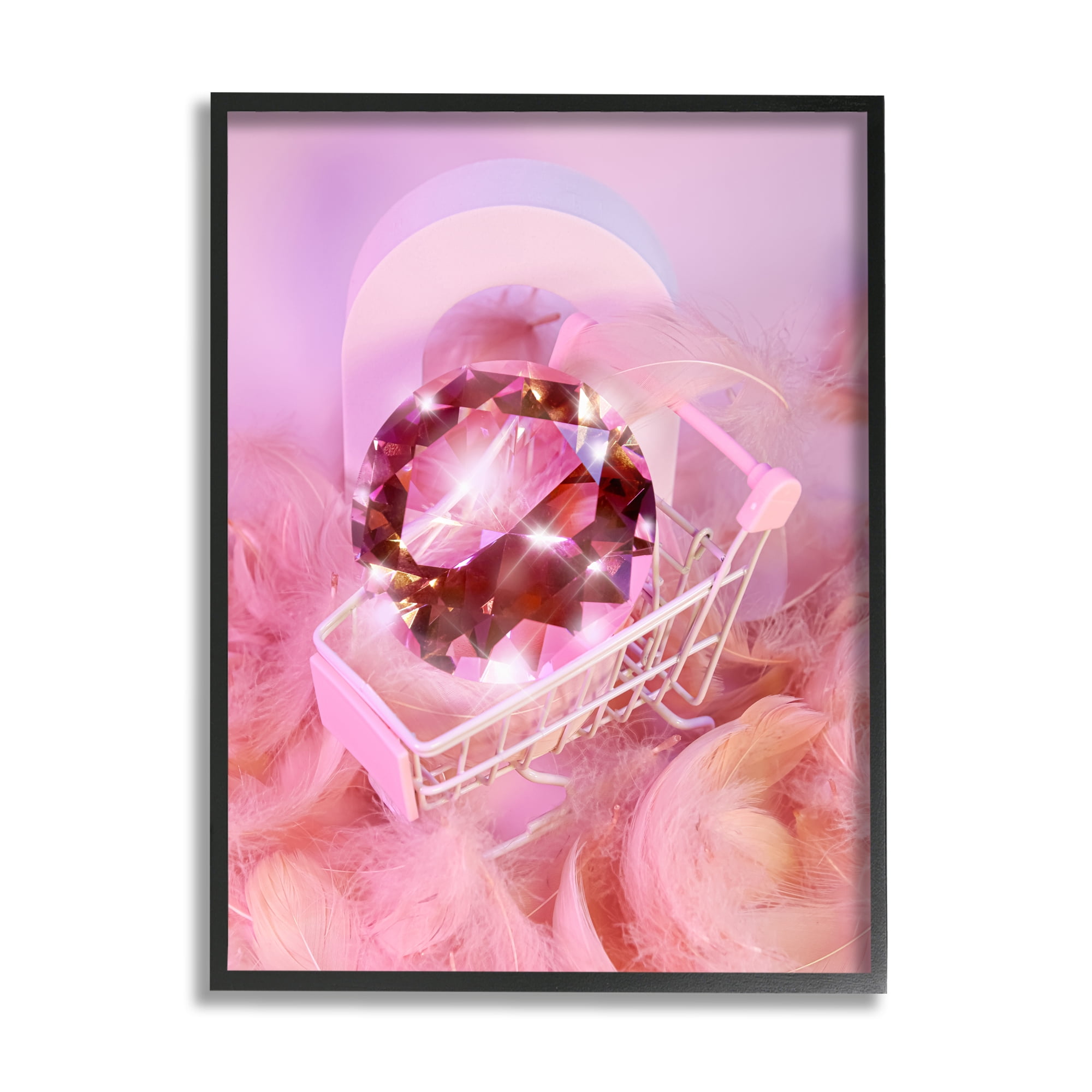Stupell Industries Pink Glam Gem in Cart Beauty & Fashion Painting Black Framed Art Print Wall Art, 24 x 30