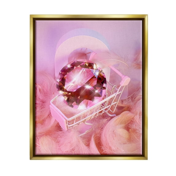Stupell Industries Pink Glam Gem in Cart Beauty & Fashion Painting Gold Floater Framed Art Print Wall Art, 17 x 21