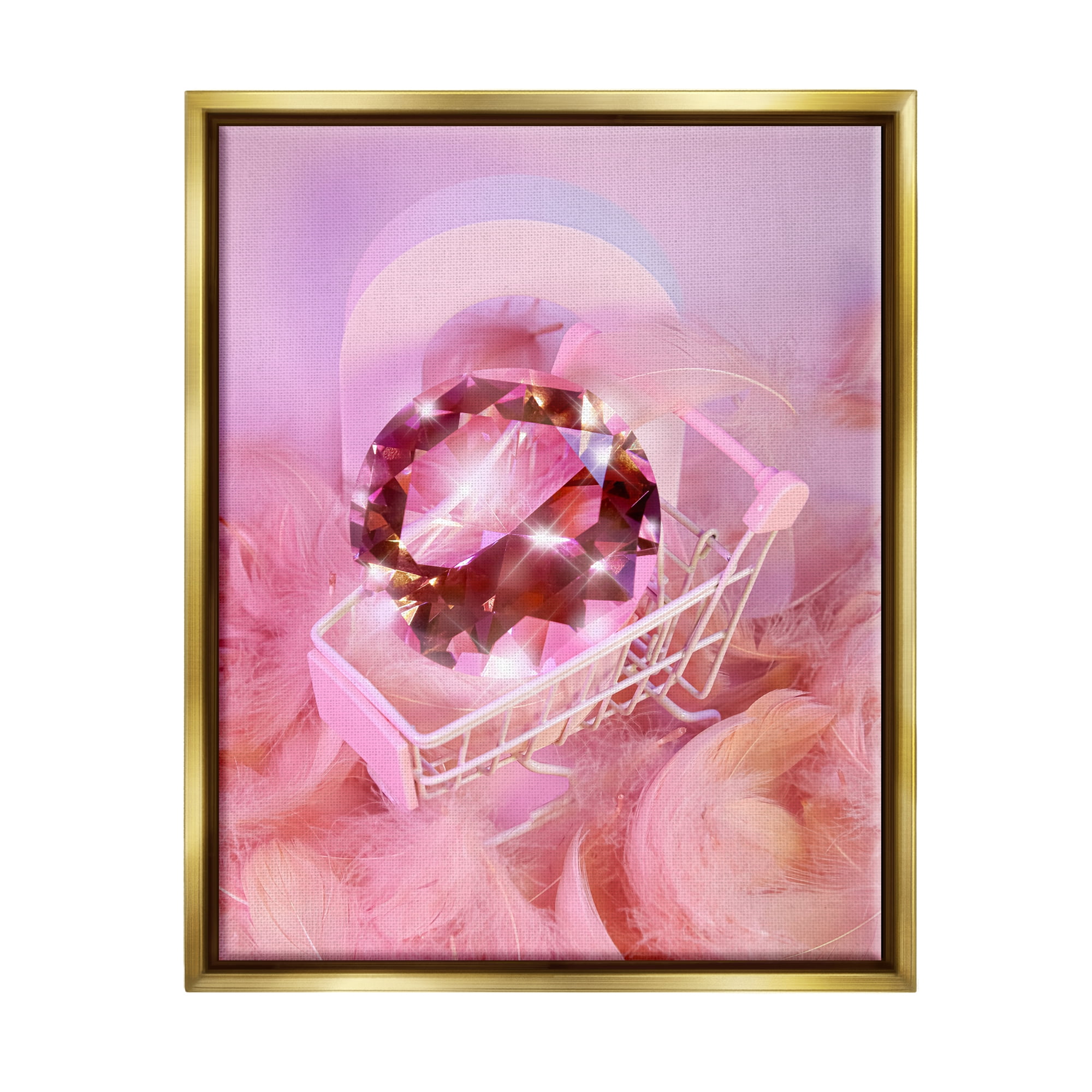 Stupell Industries Pink Glam Gem in Cart Beauty & Fashion Painting Gold Floater Framed Art Print Wall Art, 25 x 31