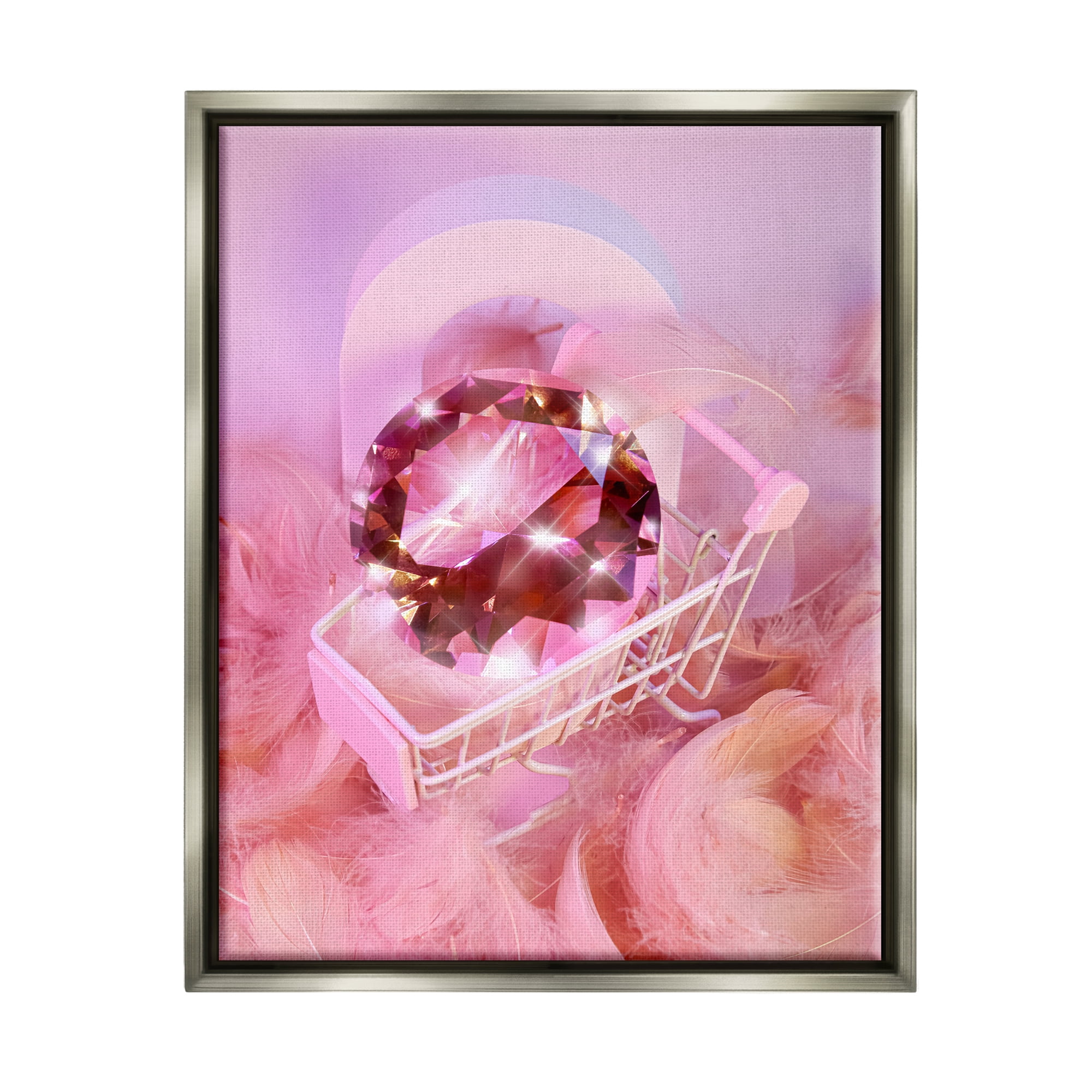 Stupell Industries Pink Glam Gem in Cart Beauty & Fashion Painting Gray Floater Framed Art Print Wall Art, 25 x 31