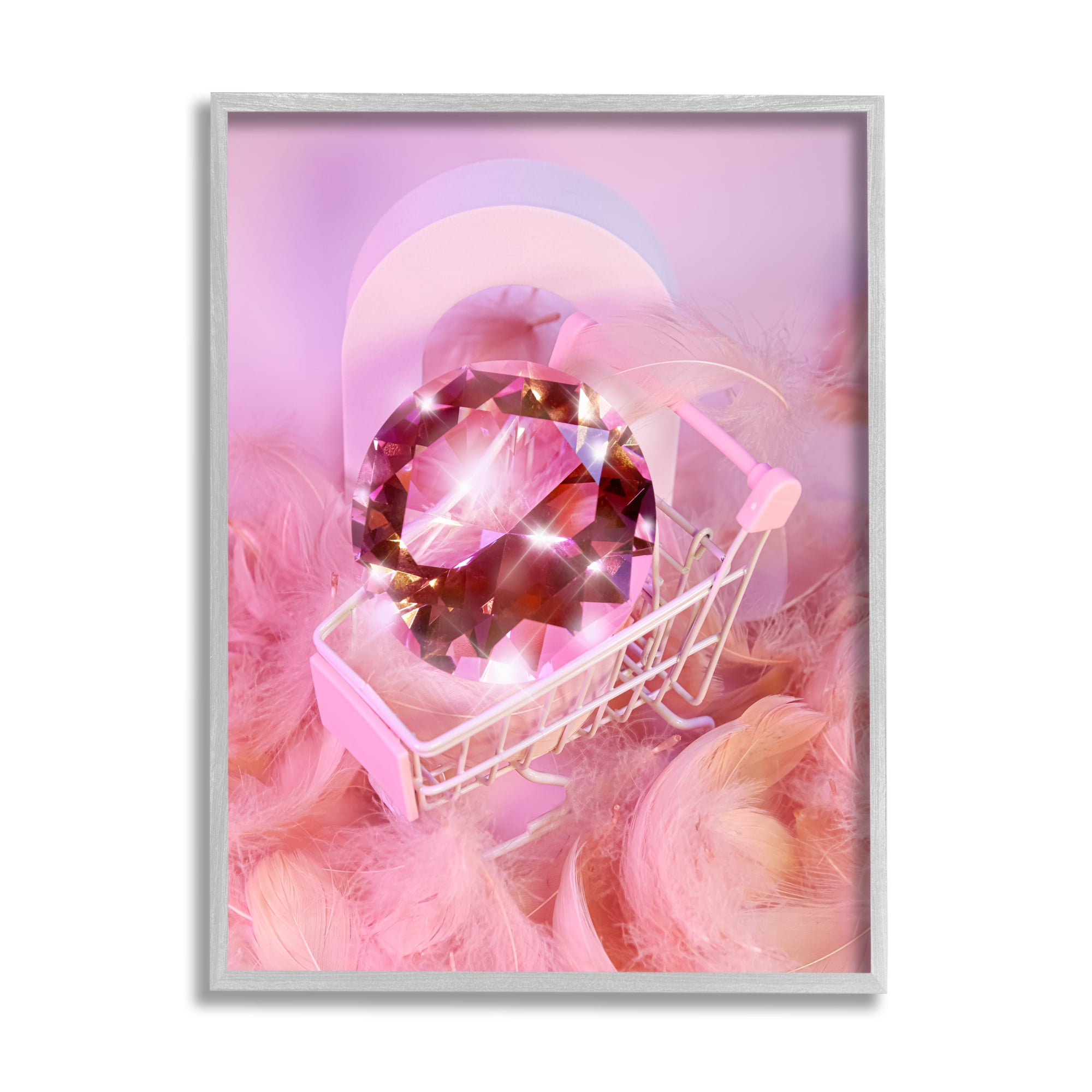 Stupell Industries Pink Glam Gem in Cart Beauty & Fashion Painting Gray Framed Art Print Wall Art, 24 x 30