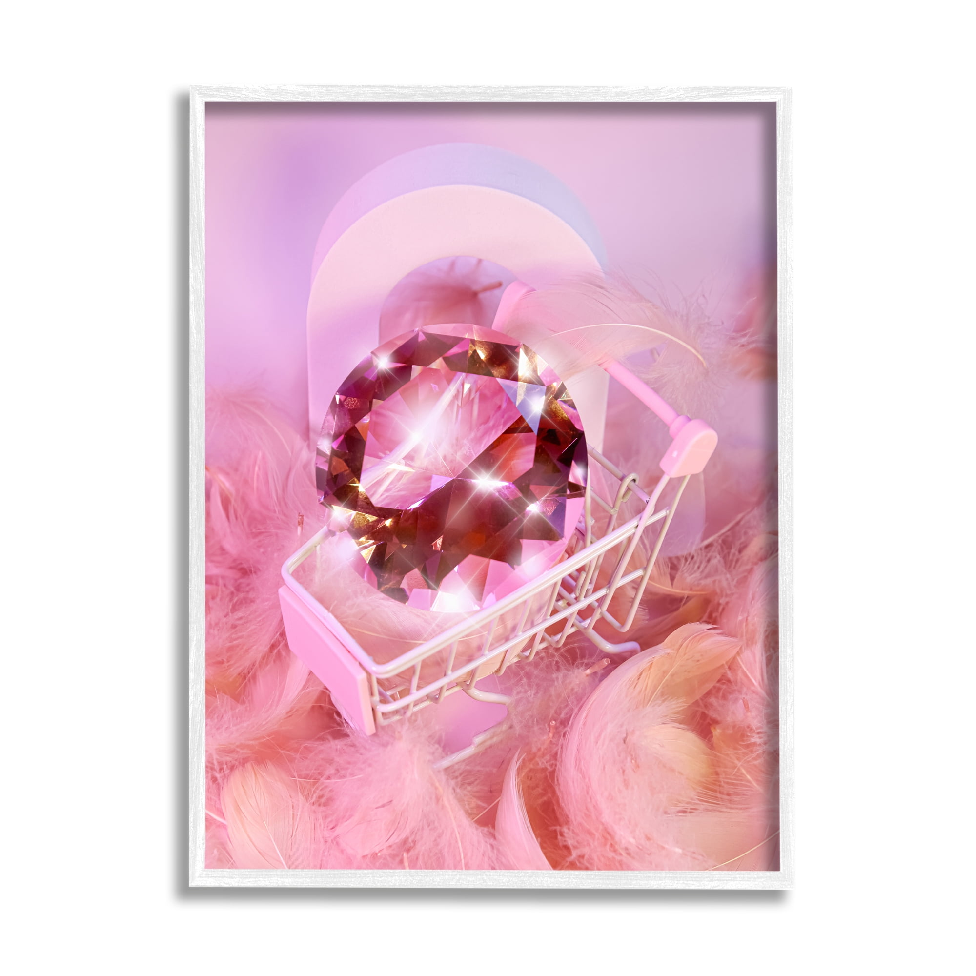 Stupell Industries Pink Glam Gem in Cart Beauty & Fashion Painting White Framed Art Print Wall Art, 11 x 14