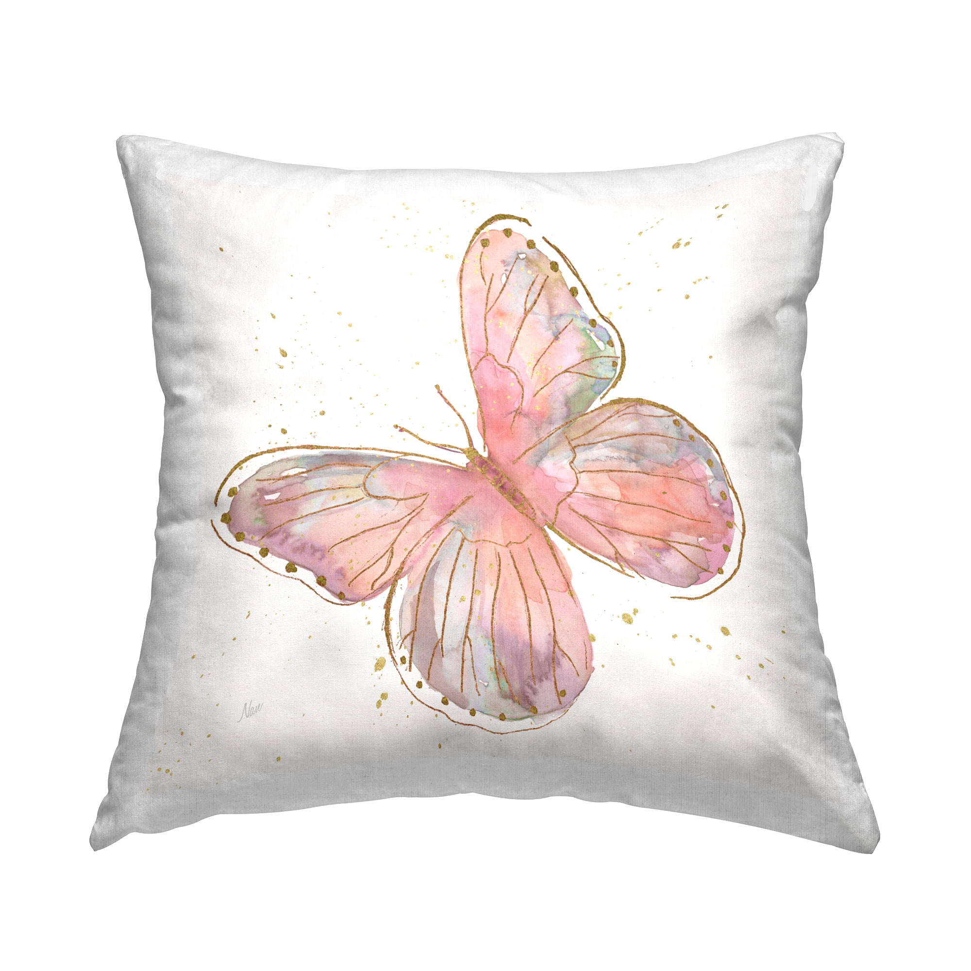 Stupell Industries Pink Glam Glimmering Butterfly Square Decorative Printed Throw Pillow, 18 x 18,