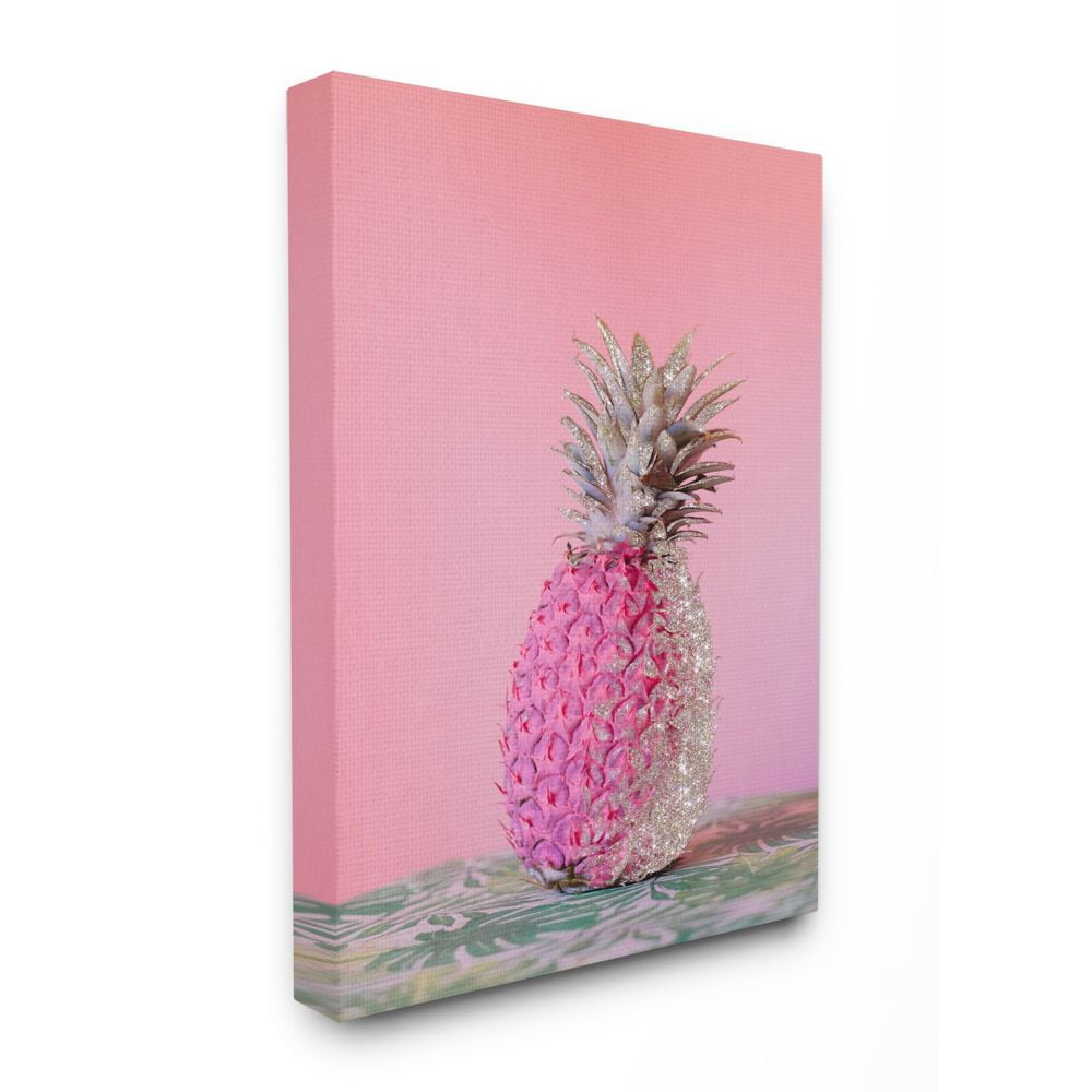 Stupell Industries Pink Glam Glitter Pineapple on Greenery Cloth Canvas Wall Art Design by Ziwei Li