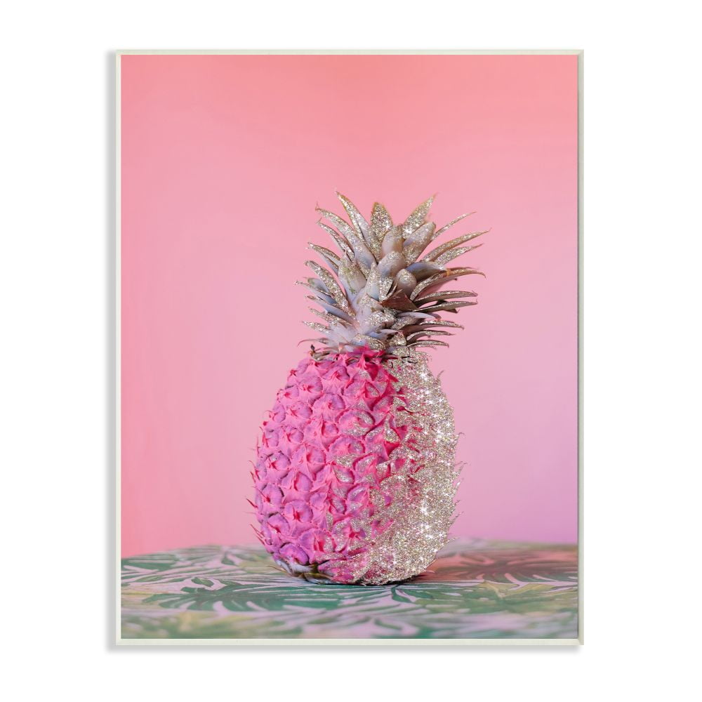 Stupell Industries Pink Glam Glitter Pineapple on Greenery Cloth Wall Plaque Design by Ziwei Li