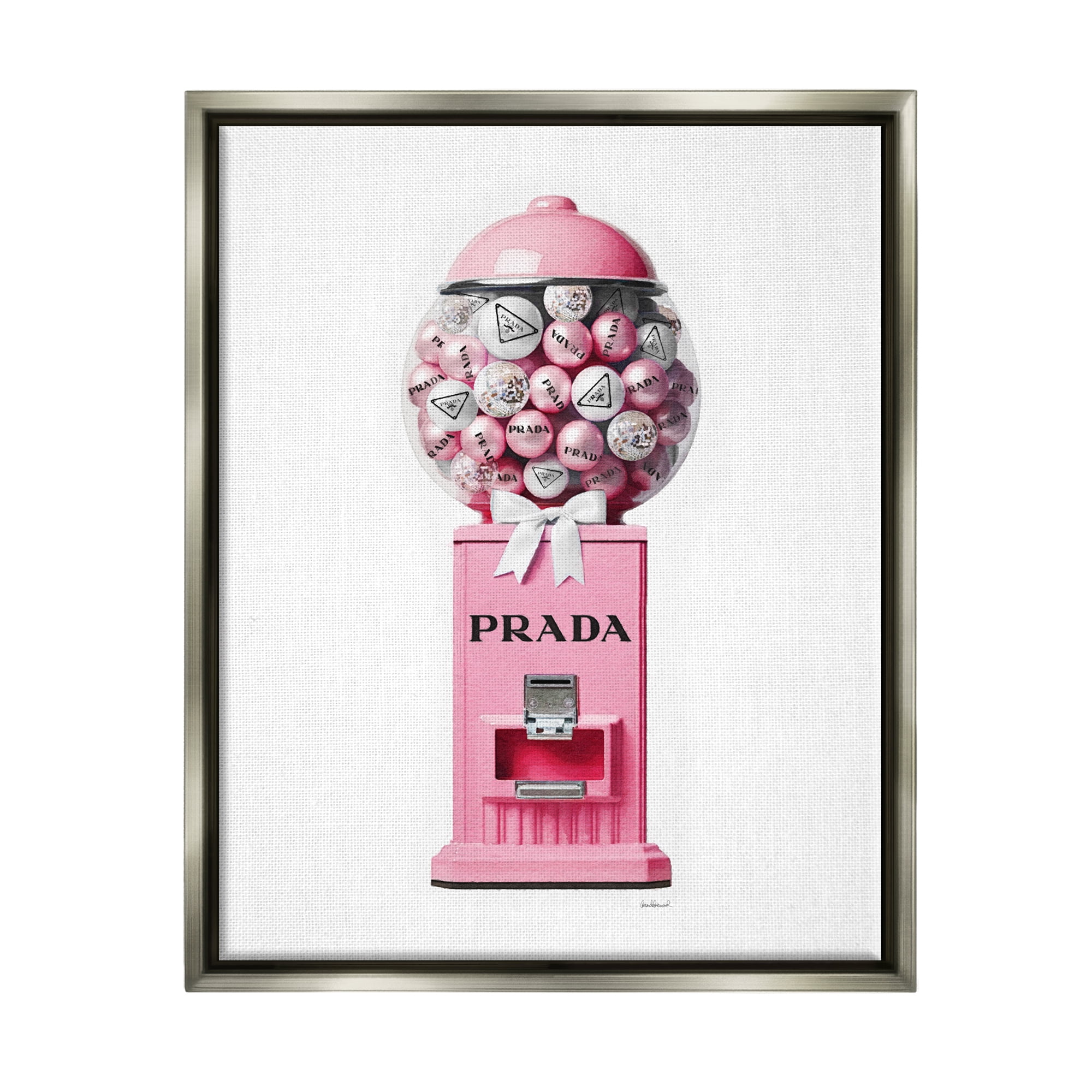 Stupell Industries Pink Glam Gumball Machine Beauty & Fashion Painting Gray Floater Framed Canvas Art Print Wall Art, 25 x 31