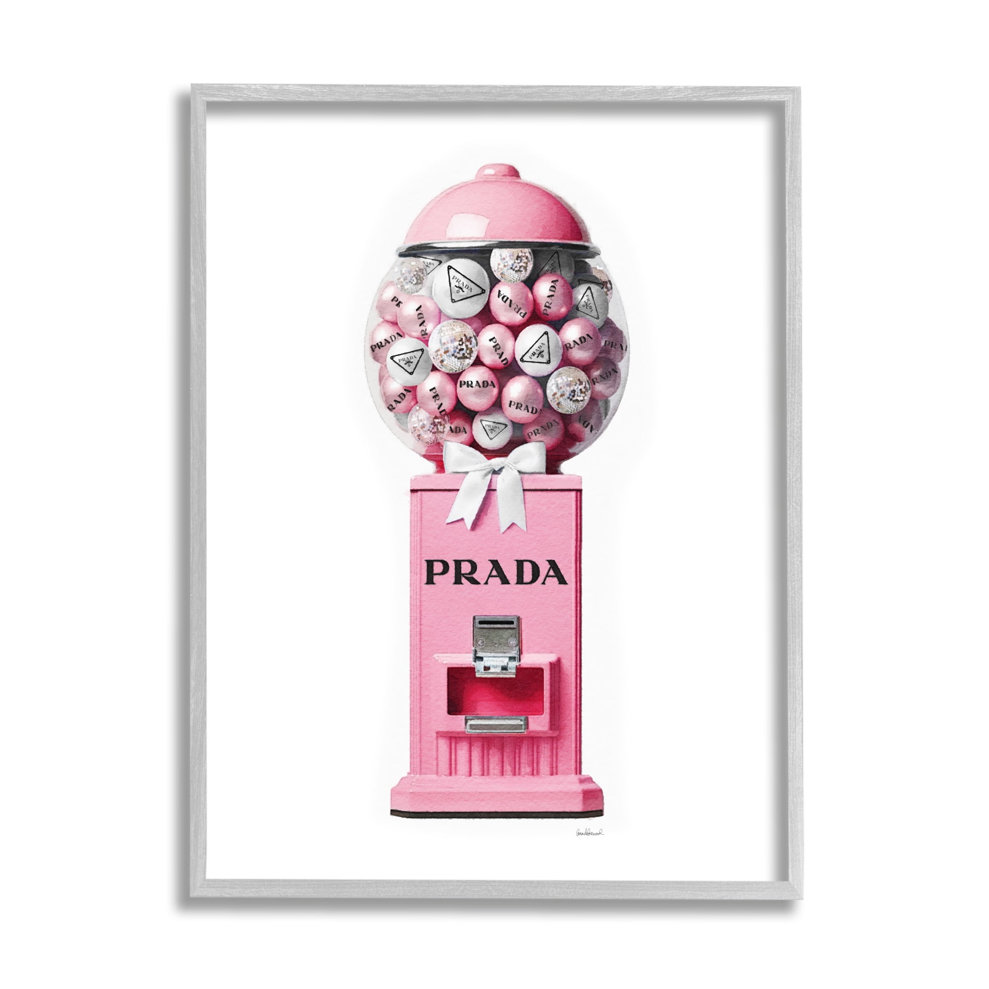 Stupell Industries Pink Glam Gumball Machine Beauty & Fashion Painting Gray Framed Art Print Wall Art, 24 x 30