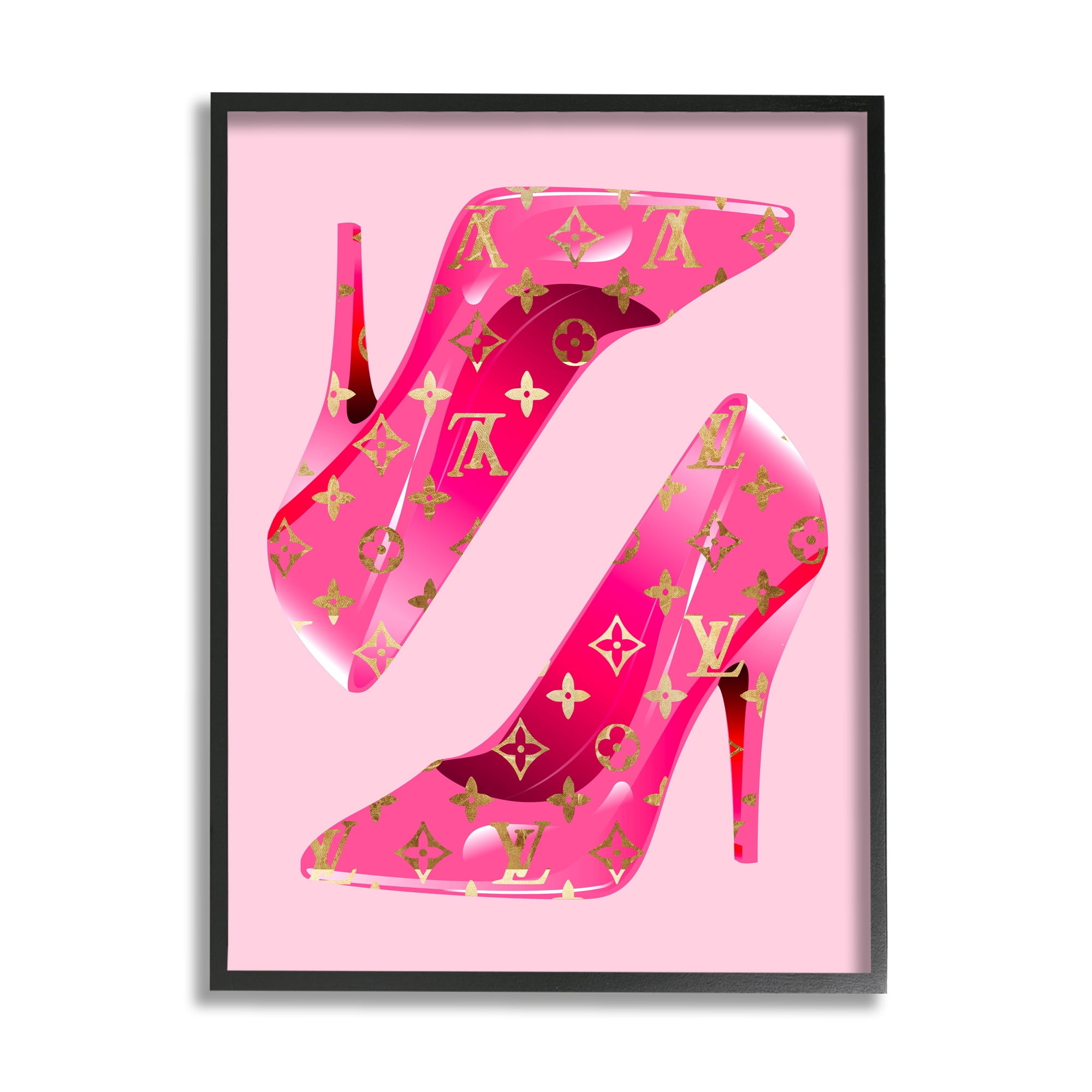 Stupell Industries Pink Glam Logo Shoes Beauty & Fashion Painting Black Framed Art Print Wall Art, 24 x 30
