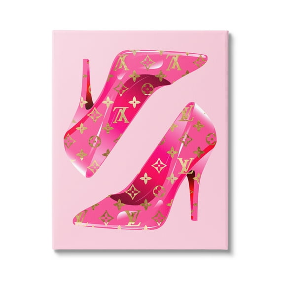 Stupell Industries Pink Glam Logo Shoes Beauty & Fashion Painting Gallery Wrapped Canvas Art Print Wall Art, 16 x 20