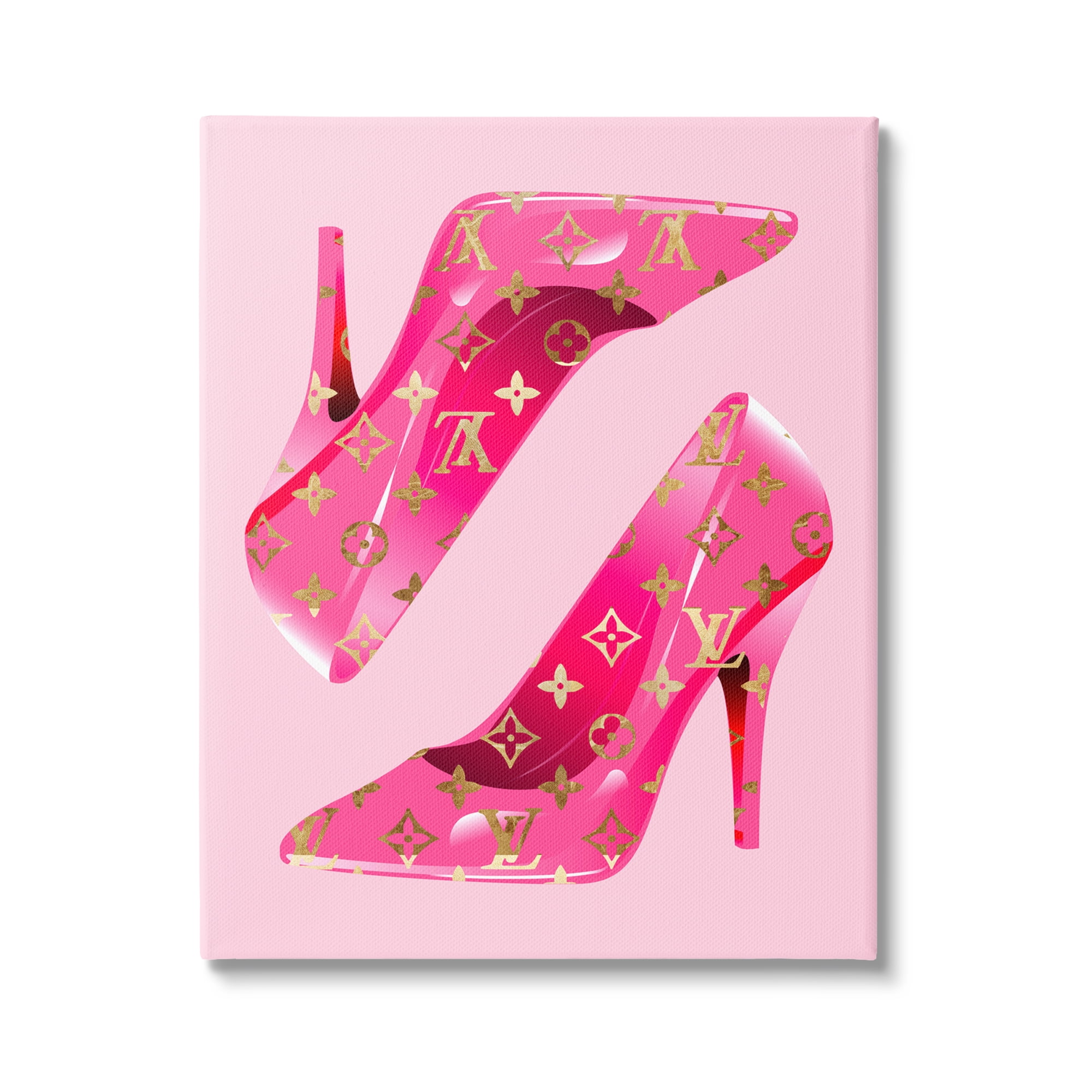 Stupell Industries Pink Glam Logo Shoes Beauty & Fashion Painting Gallery Wrapped Canvas Art Print Wall Art, 36 x 48