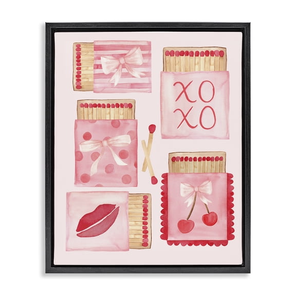 Stupell Industries Pink Glam Matchbook Composition Black Framed Floater Canvas Wall Art design by Nina Jacobs, 21 x 17