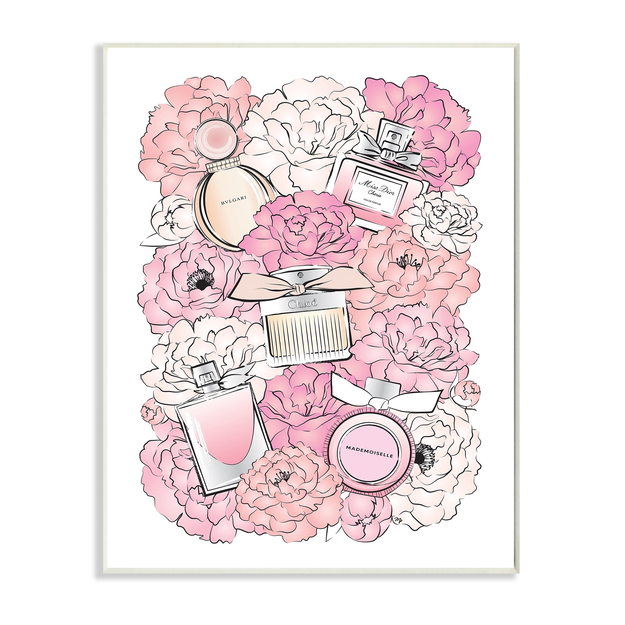 Stupell Industries Pink Glam Peonies and Fashion Fragrance Bottles Beauty & Fashion Painting Wall Plaque Art Print Wall Art, 10 x 15