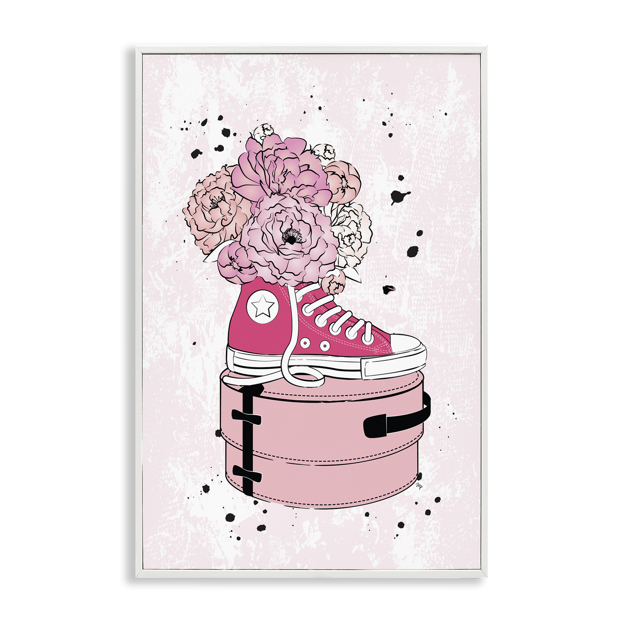 Stupell Industries Pink Glam Sneaker Florals Fashion Painting White Framed Art Print Wall Art, 16 x 24