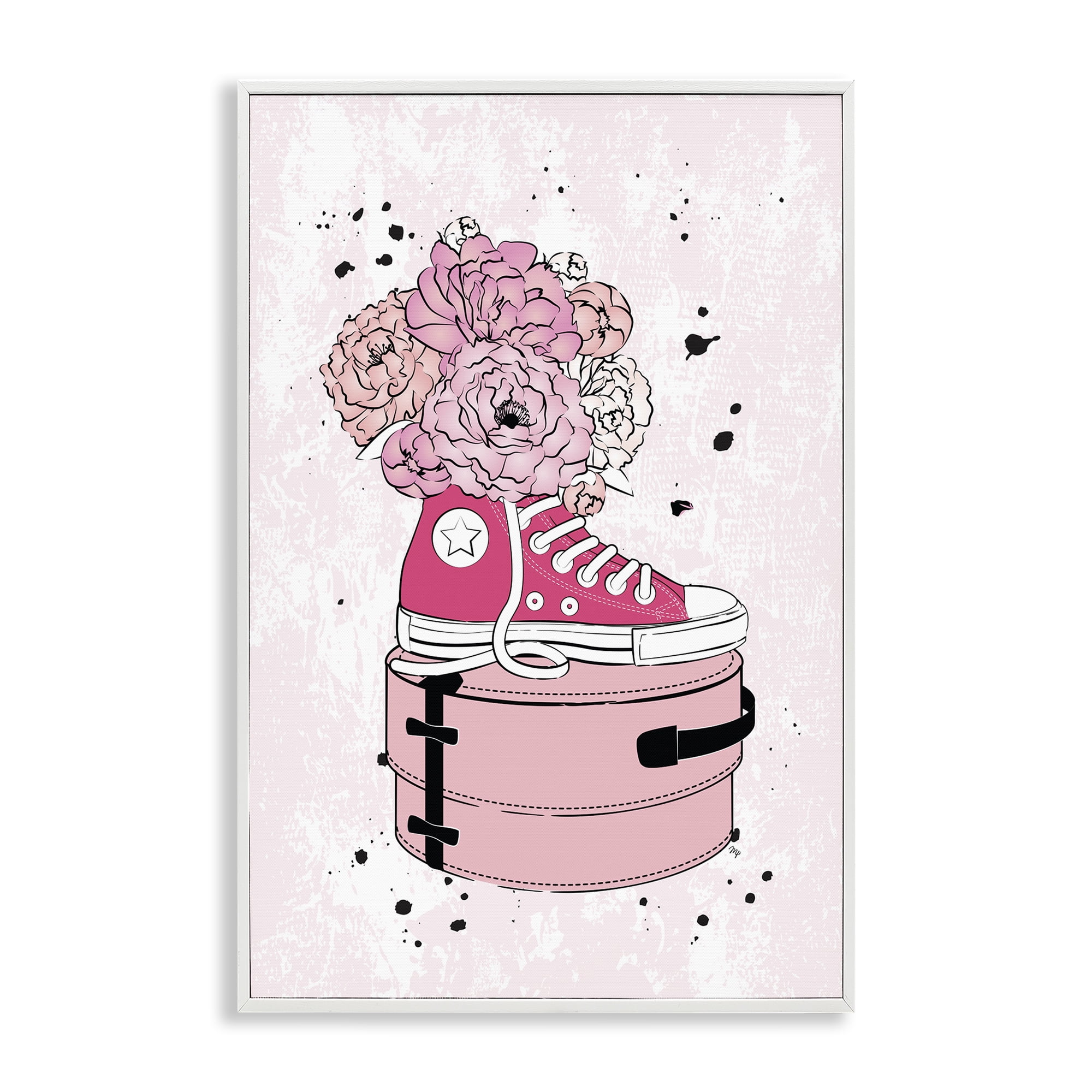 Stupell Industries Pink Glam Sneaker Florals Fashion Painting White Framed Art Print Wall Art, 20 x 30
