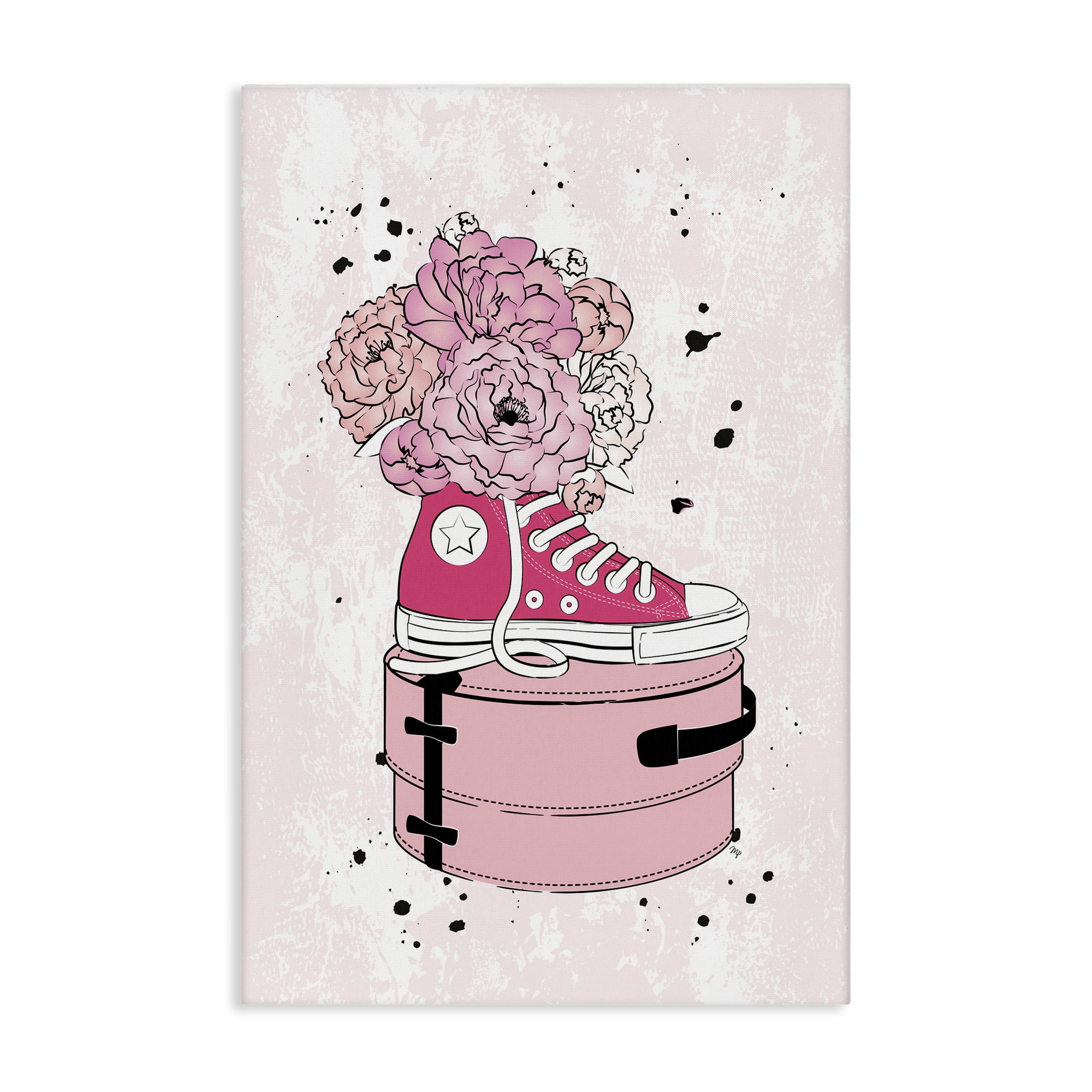 Stupell Industries Pink Glam Sneaker Florals Fashion Painting Wrapped Canvas Art Print Wall Art, 24 x 36