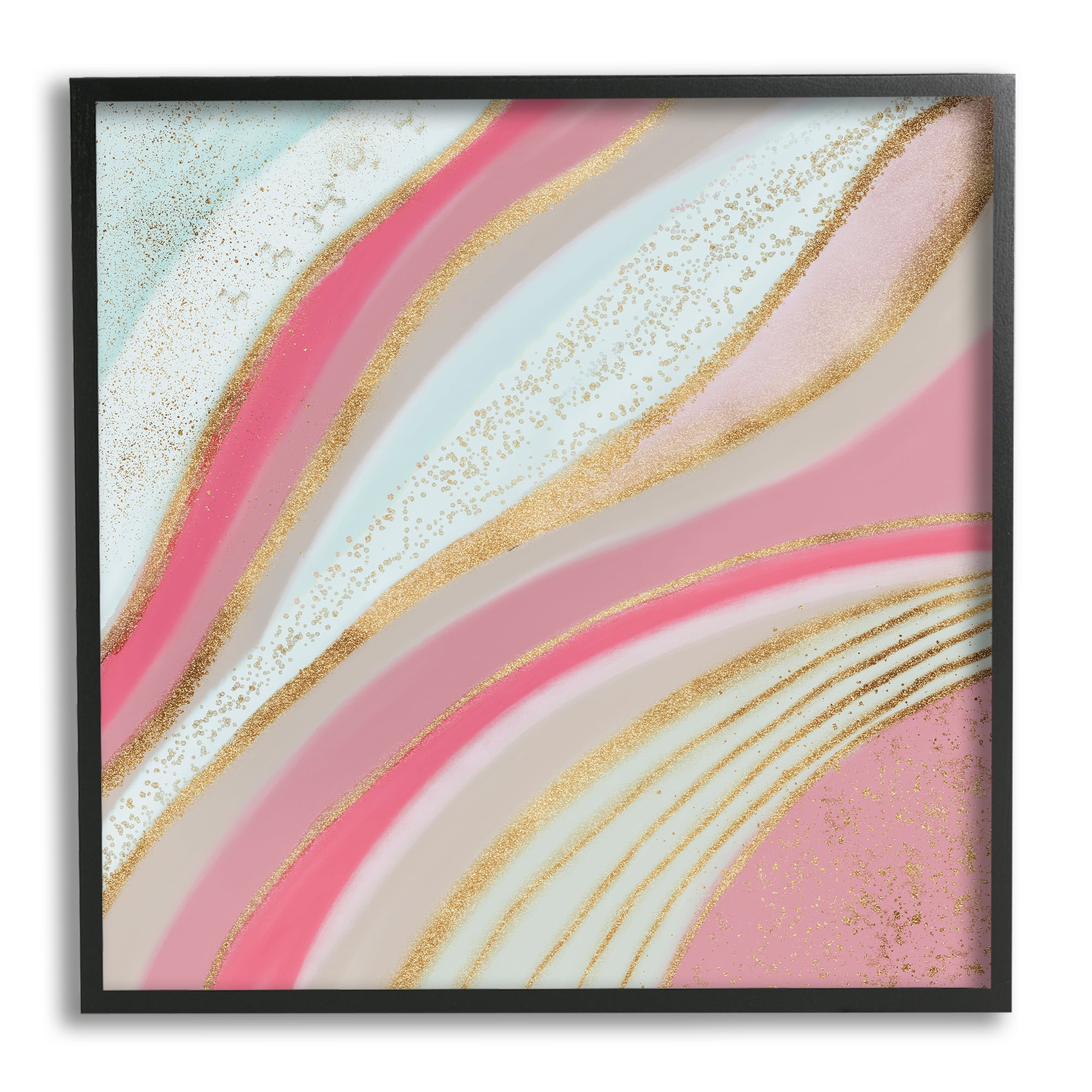 Stupell Industries Pink & Glam Waves Abstract Painting Black Framed Art Print Wall Art, 17 x 17