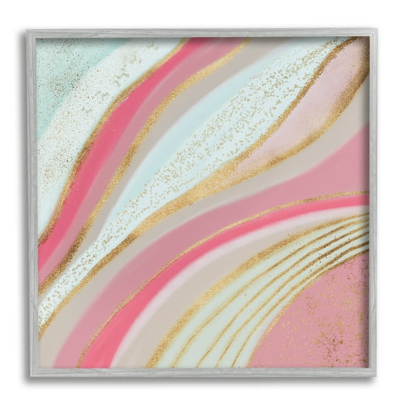Stupell Industries Pink & Glam Waves Abstract Painting Gray Framed Art Print Wall Art, 12 x 12