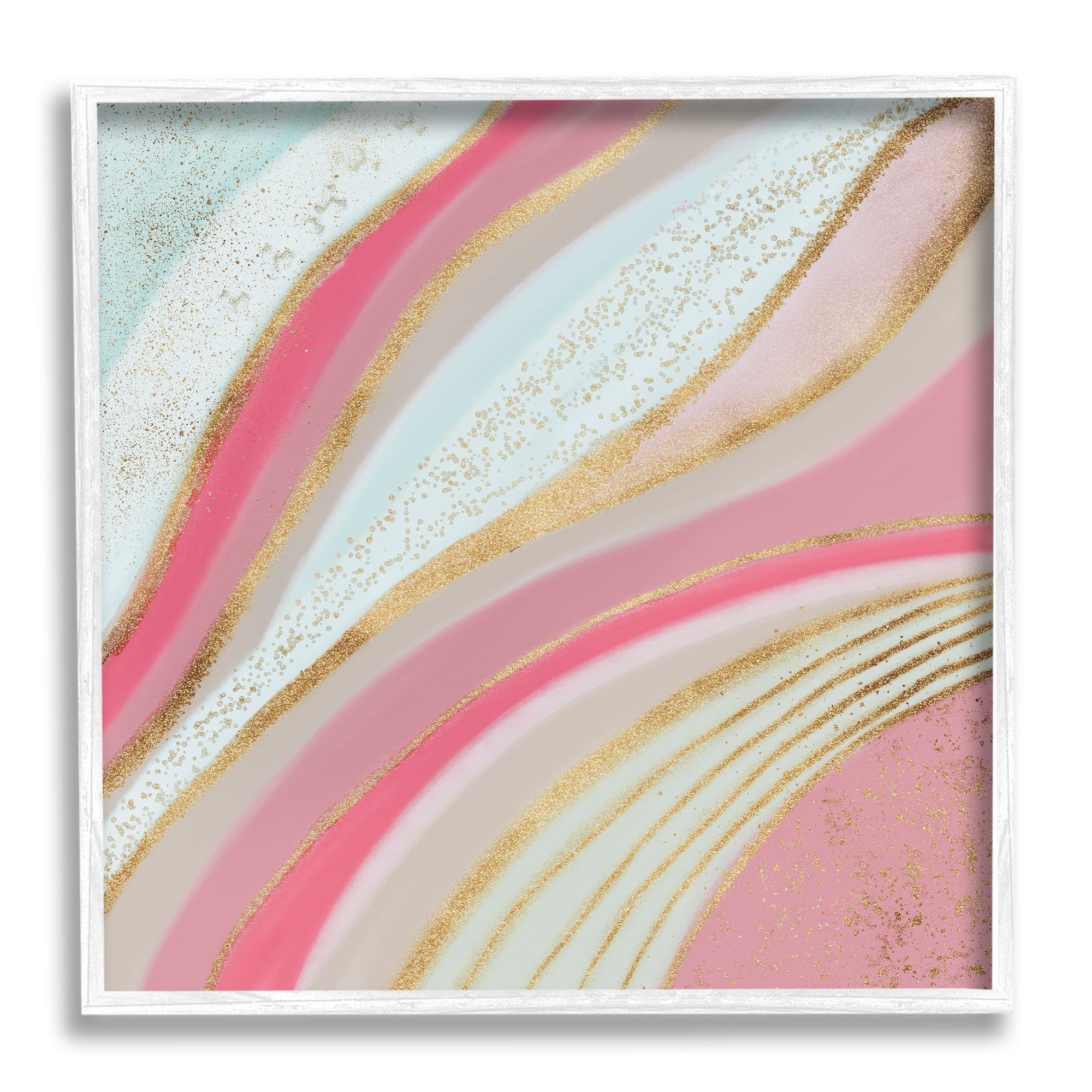 Stupell Industries Pink & Glam Waves Abstract Painting White Framed Art Print Wall Art, 12 x 12