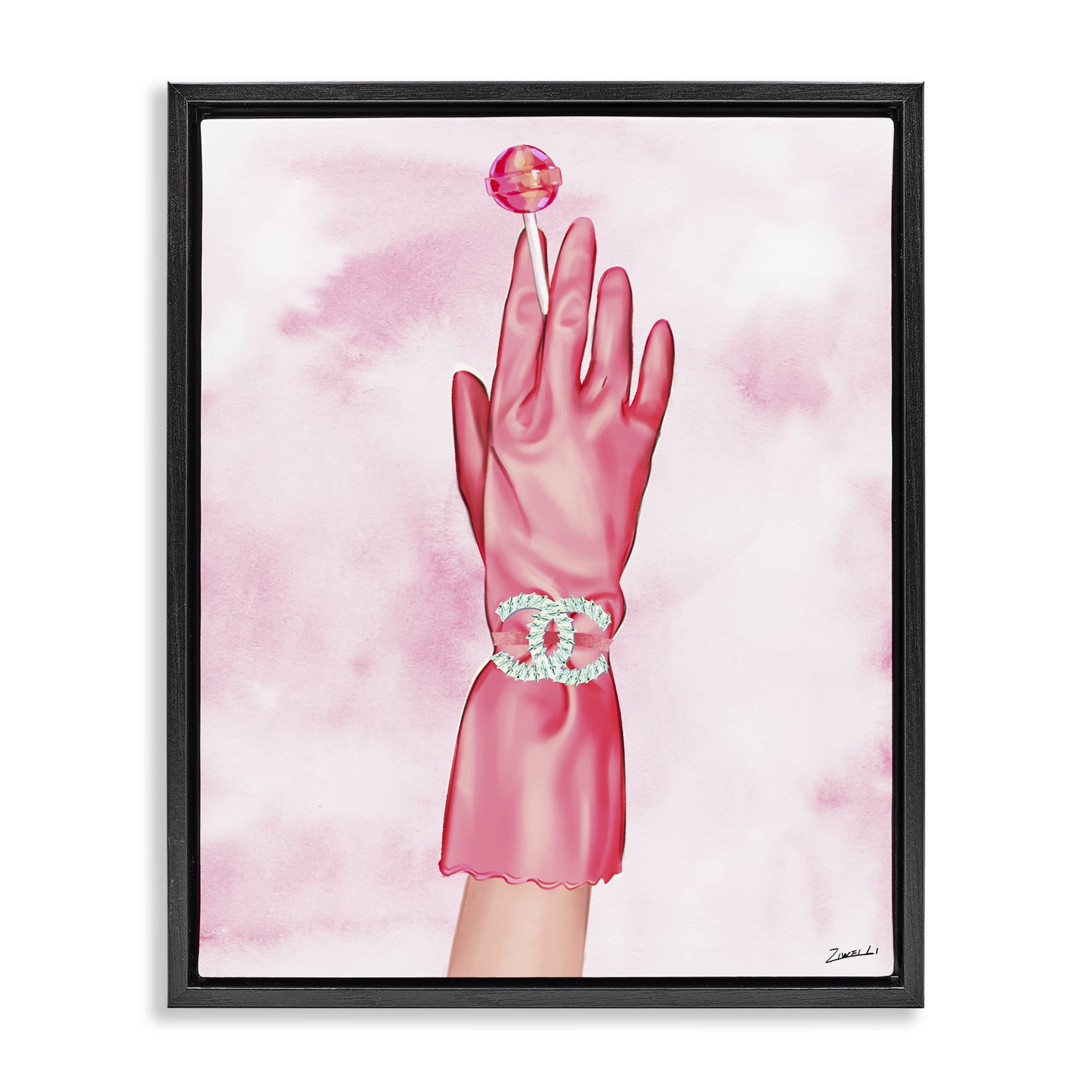 Stupell Industries Pink Glamorous Glove Fashion Painting Black Floater Framed Canvas Art Print Wall Art, 17 x 21