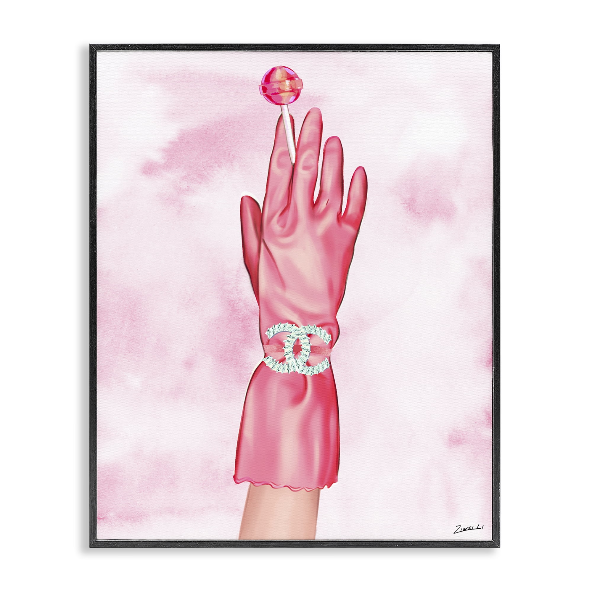 Stupell Industries Pink Glamorous Glove Fashion Painting Black Framed Art Print Wall Art, 24 x 30