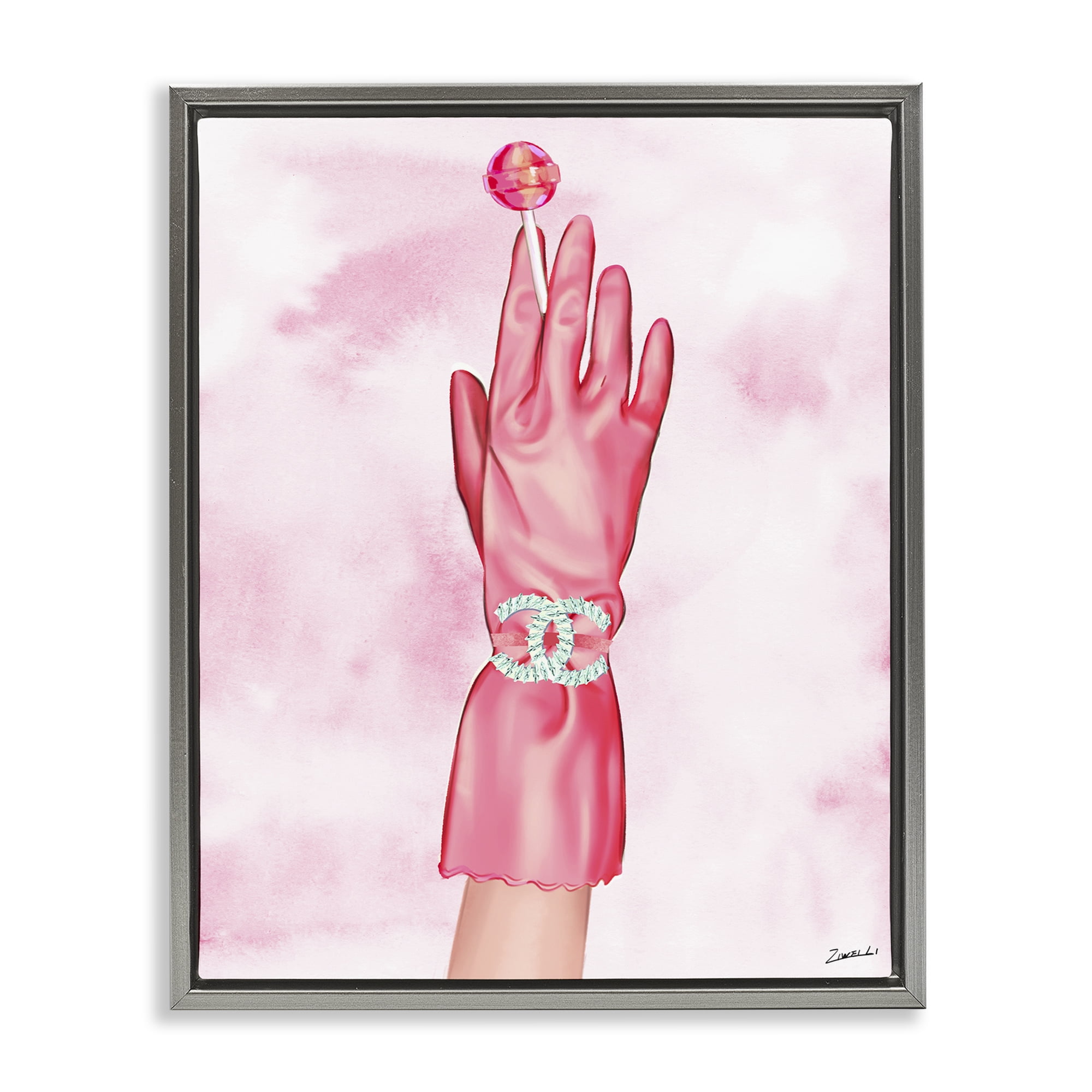 Stupell Industries Pink Glamorous Glove Fashion Painting Gray Floater Framed Canvas Art Print Wall Art, 17 x 21