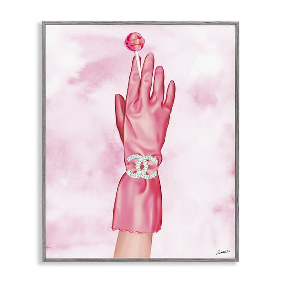 Stupell Industries Pink Glamorous Glove Fashion Painting Gray Framed Art Print Wall Art, 16 x 20