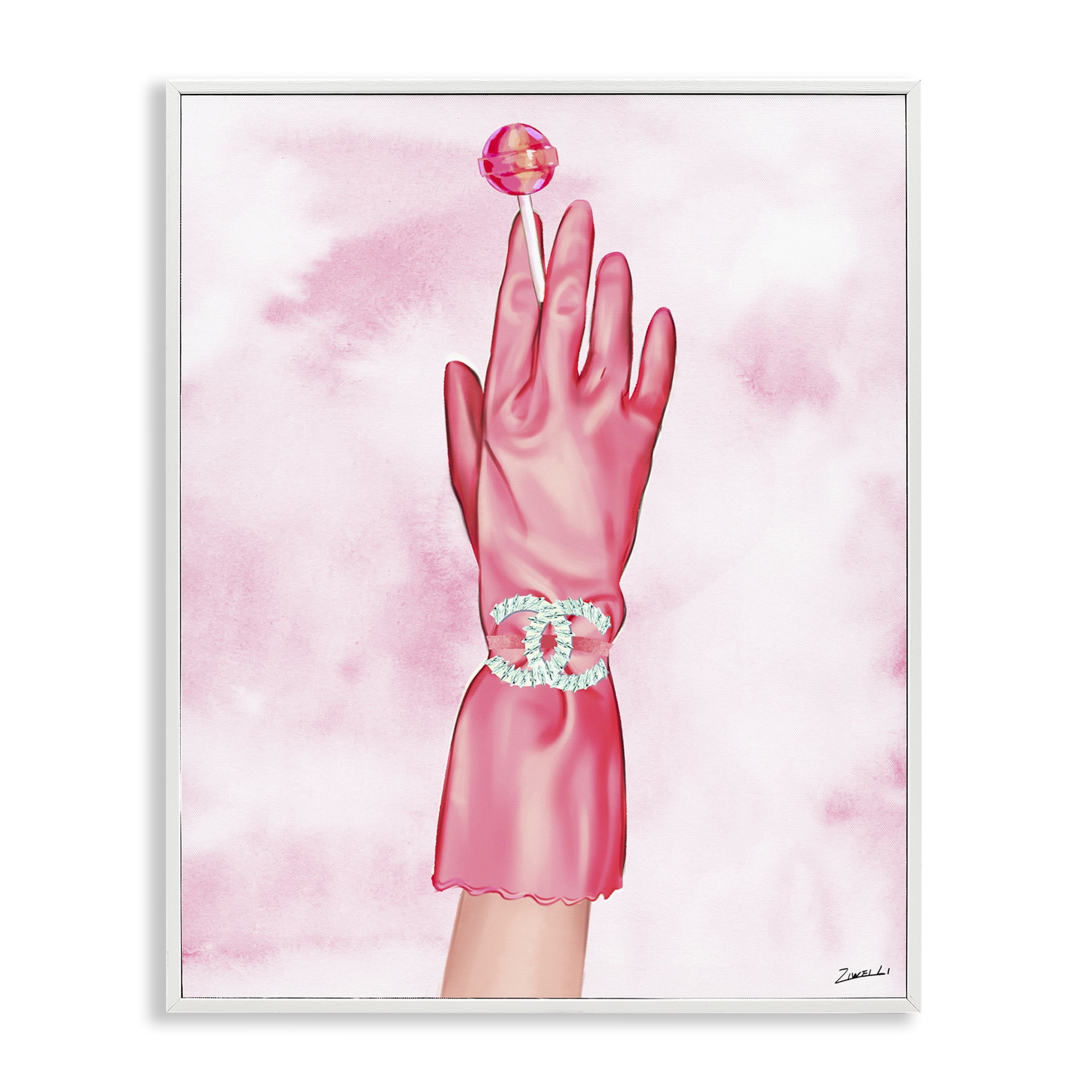 Stupell Industries Pink Glamorous Glove Fashion Painting White Framed Art Print Wall Art, 11 x 14