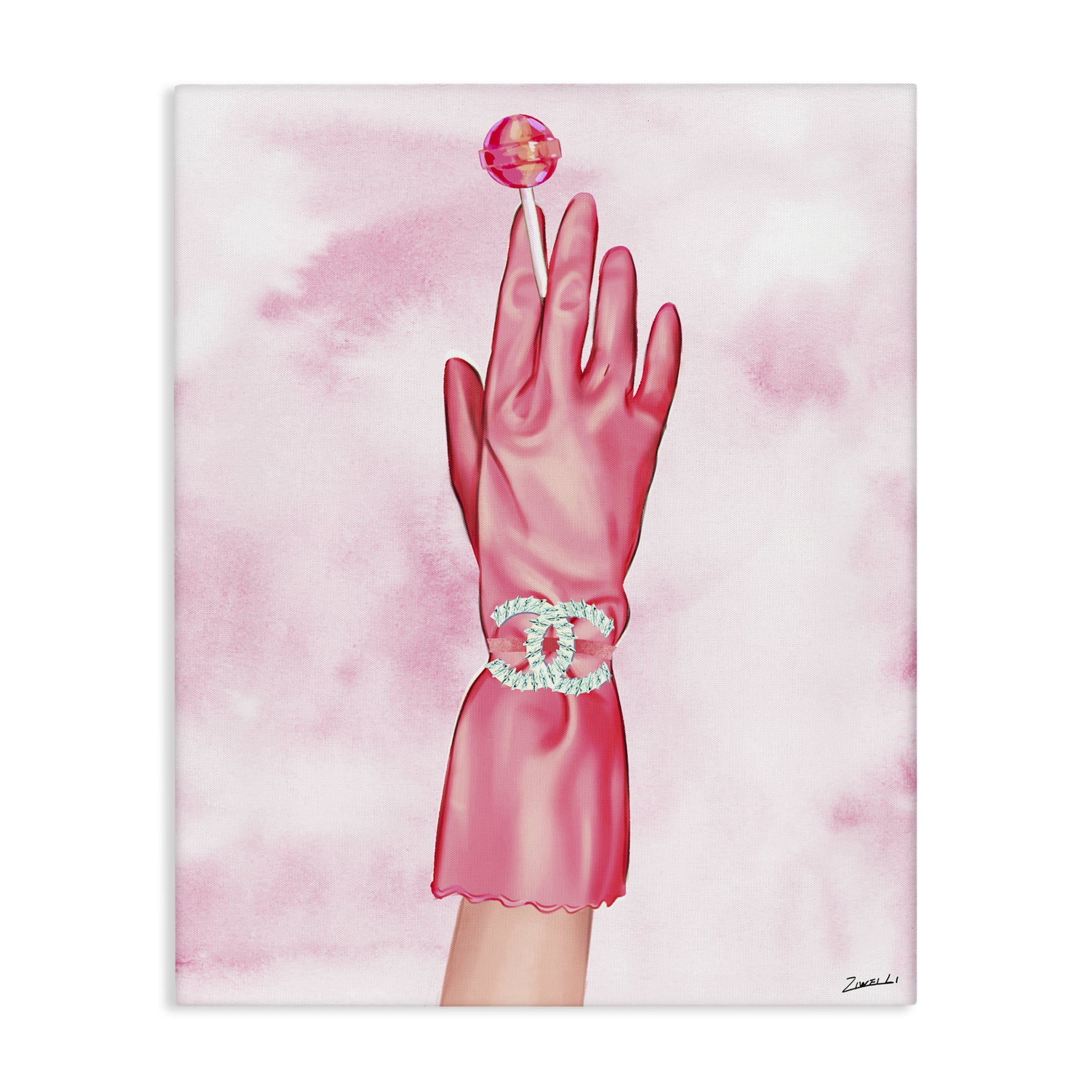 Stupell Industries Pink Glamorous Glove Fashion Painting Wrapped Canvas Art Print Wall Art, 16 x 20